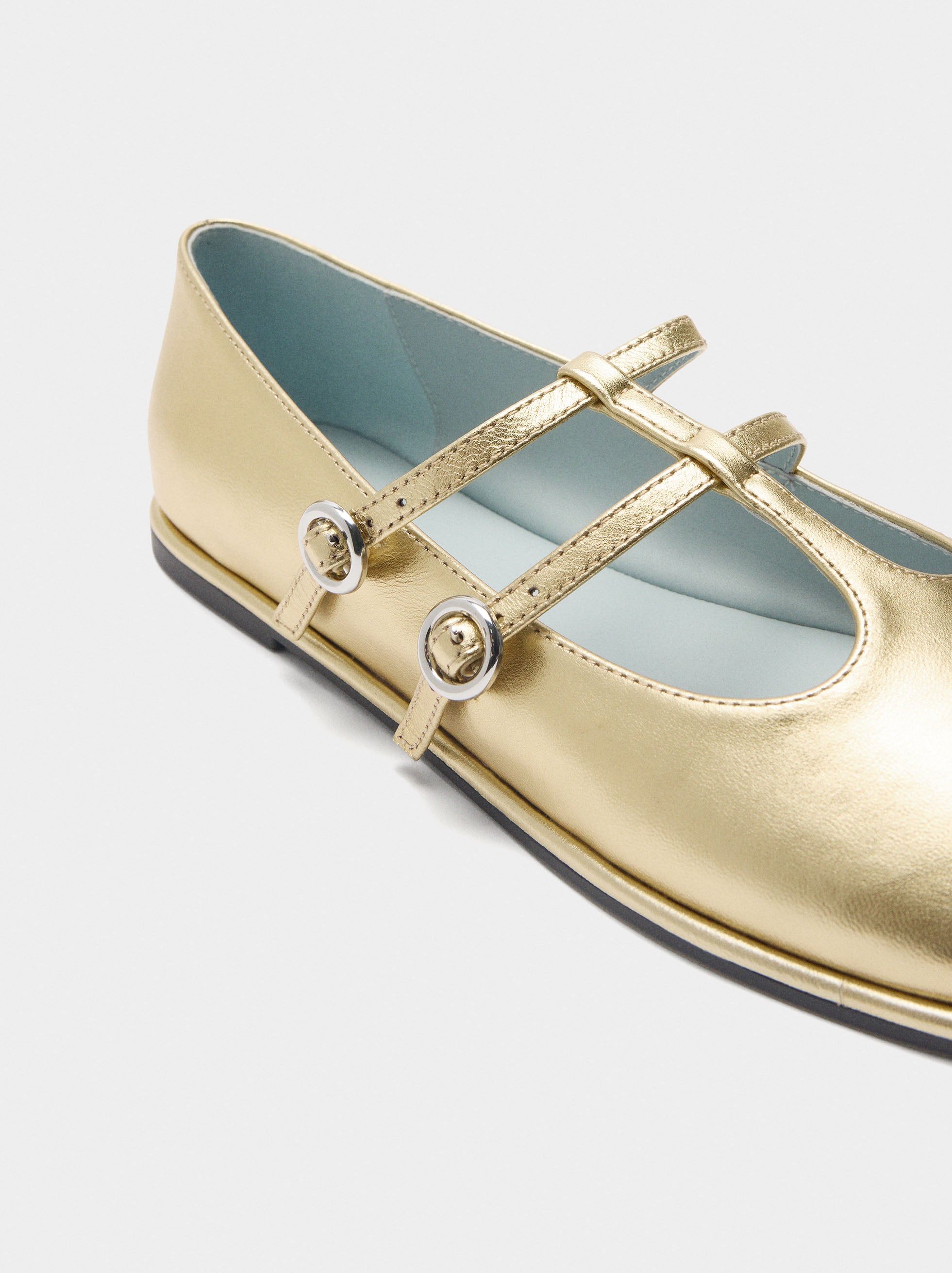 Zapatos Planos De Piel T-Bar Doble