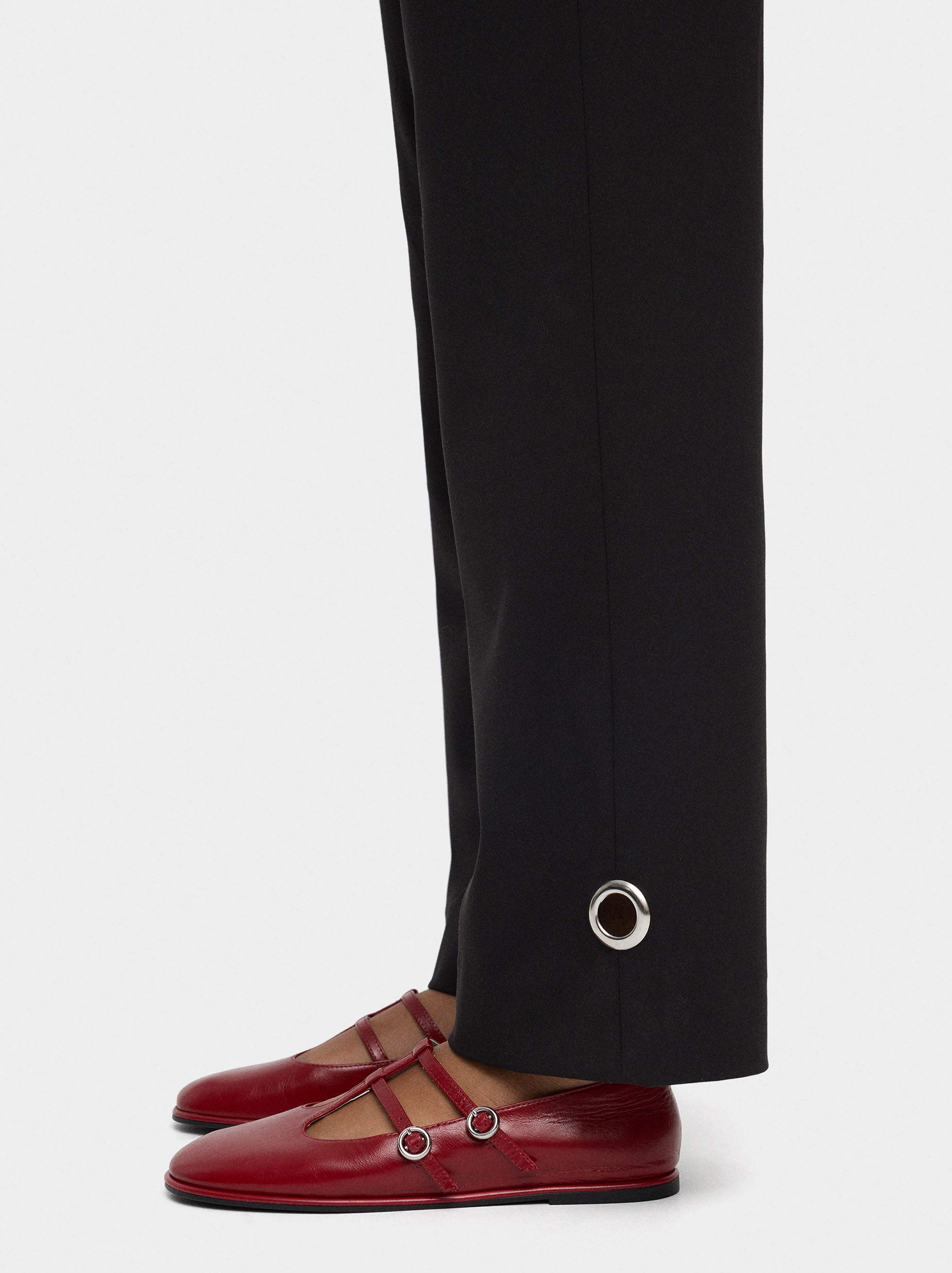 Zapatos Planos De Piel T-Bar Doble