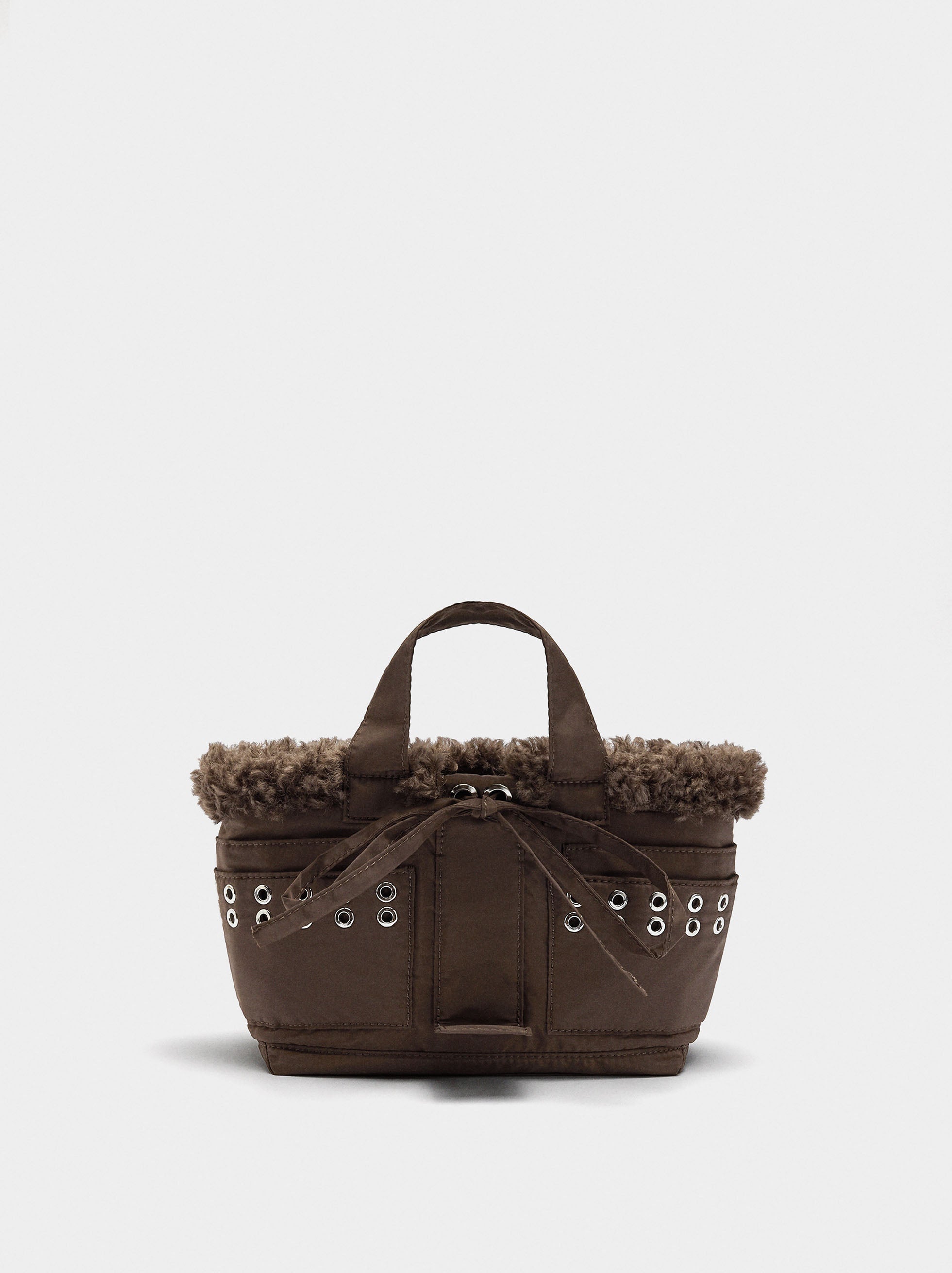 Bolso Tote De Nylon Borde Efecto Pelo