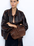 Bolso Tote De Nylon Borde Efecto Pelo