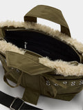 Bolso Tote De Nylon Borde Efecto Pelo