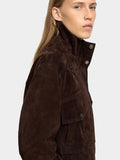 Chaqueta De Piel Con Cuello Alto