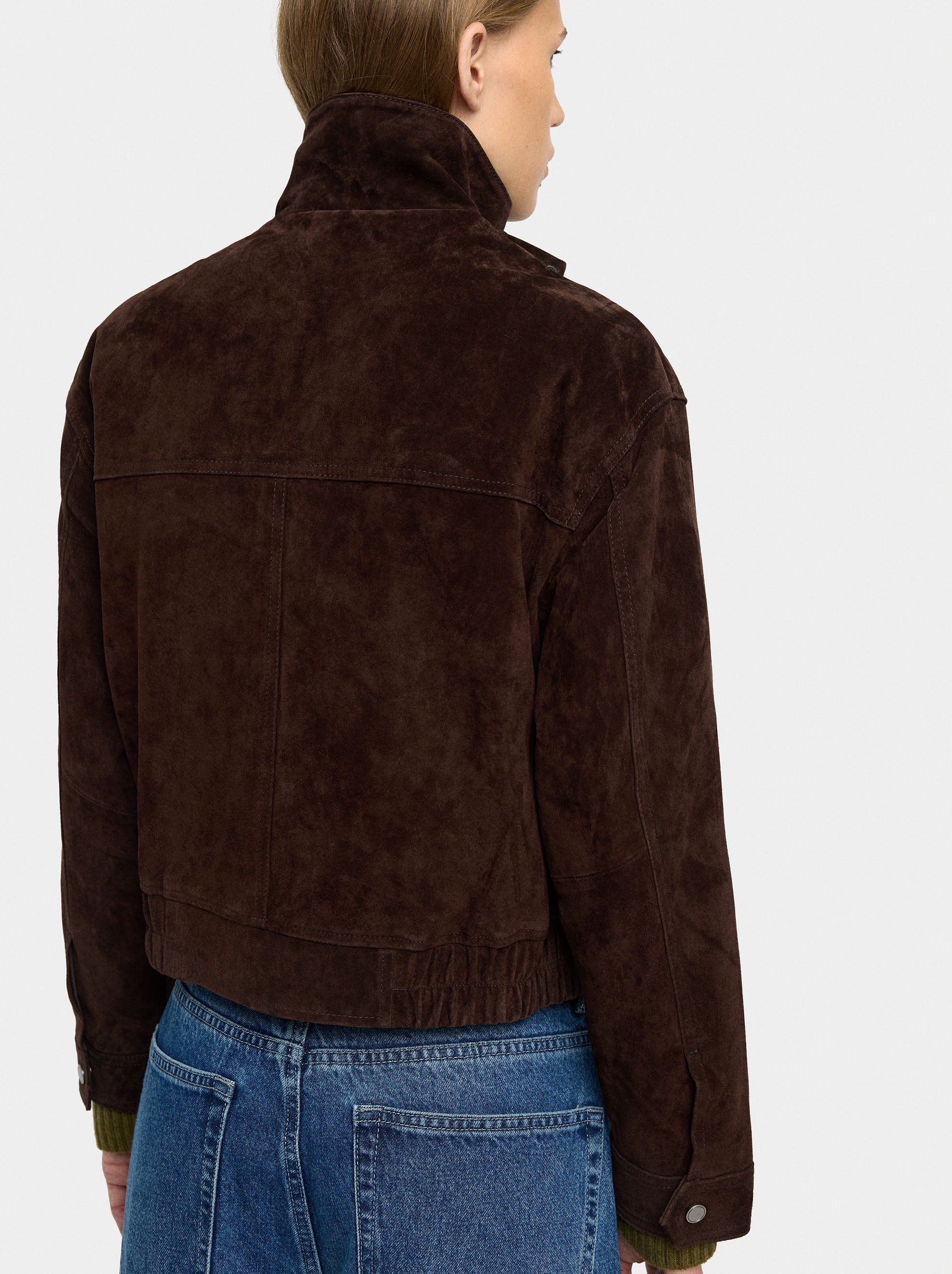 Chaqueta De Piel Con Cuello Alto