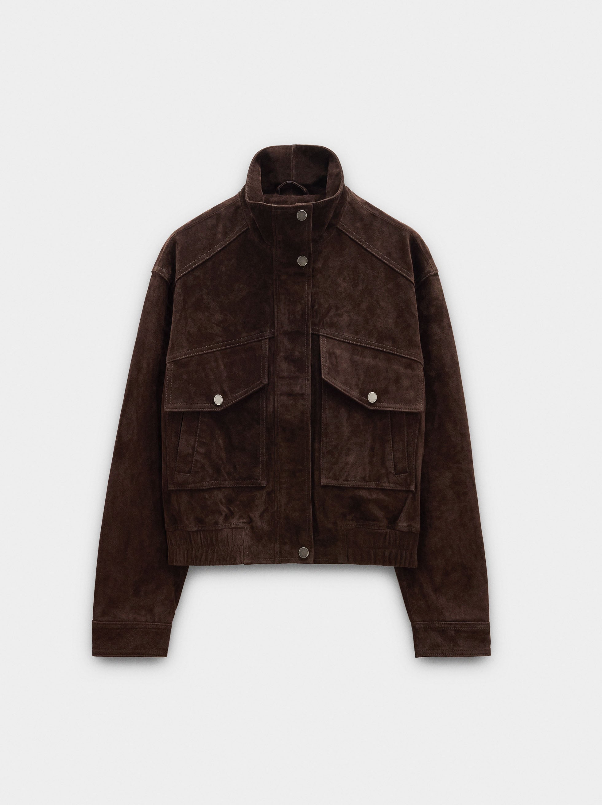 Chaqueta De Piel Con Cuello Alto