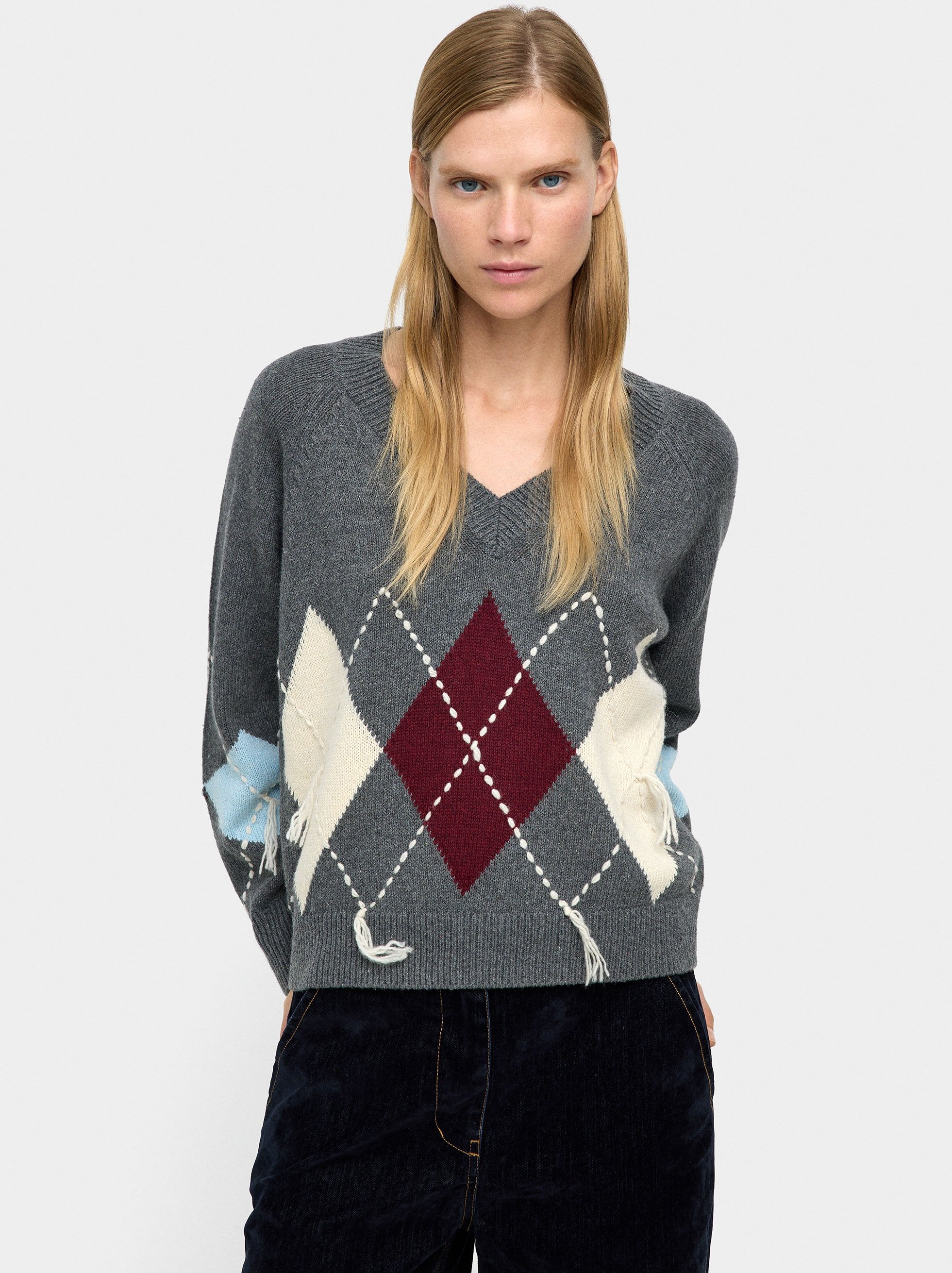 Jersey De Punto Con Rombos Y Bordado