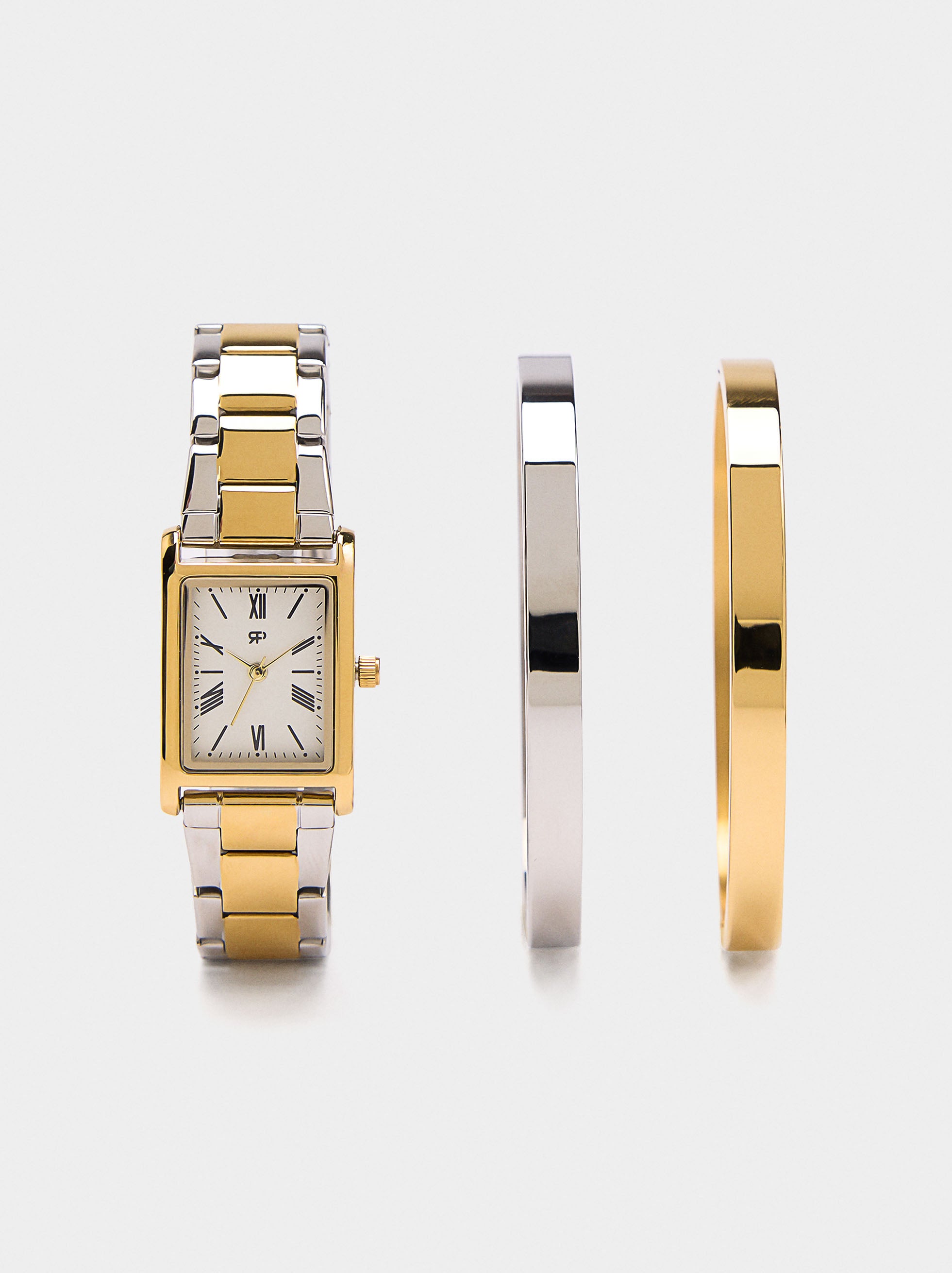 Set Reloj Con Pulseras Bicolor
