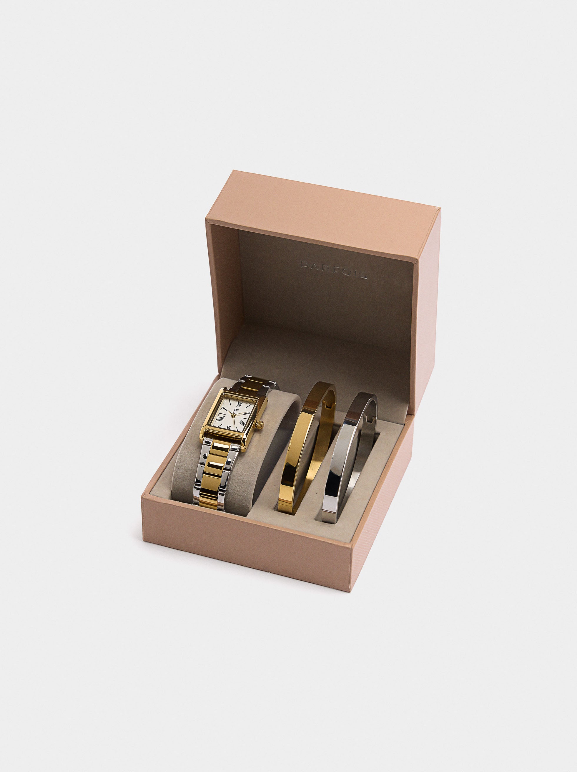 Set Reloj Con Pulseras Bicolor