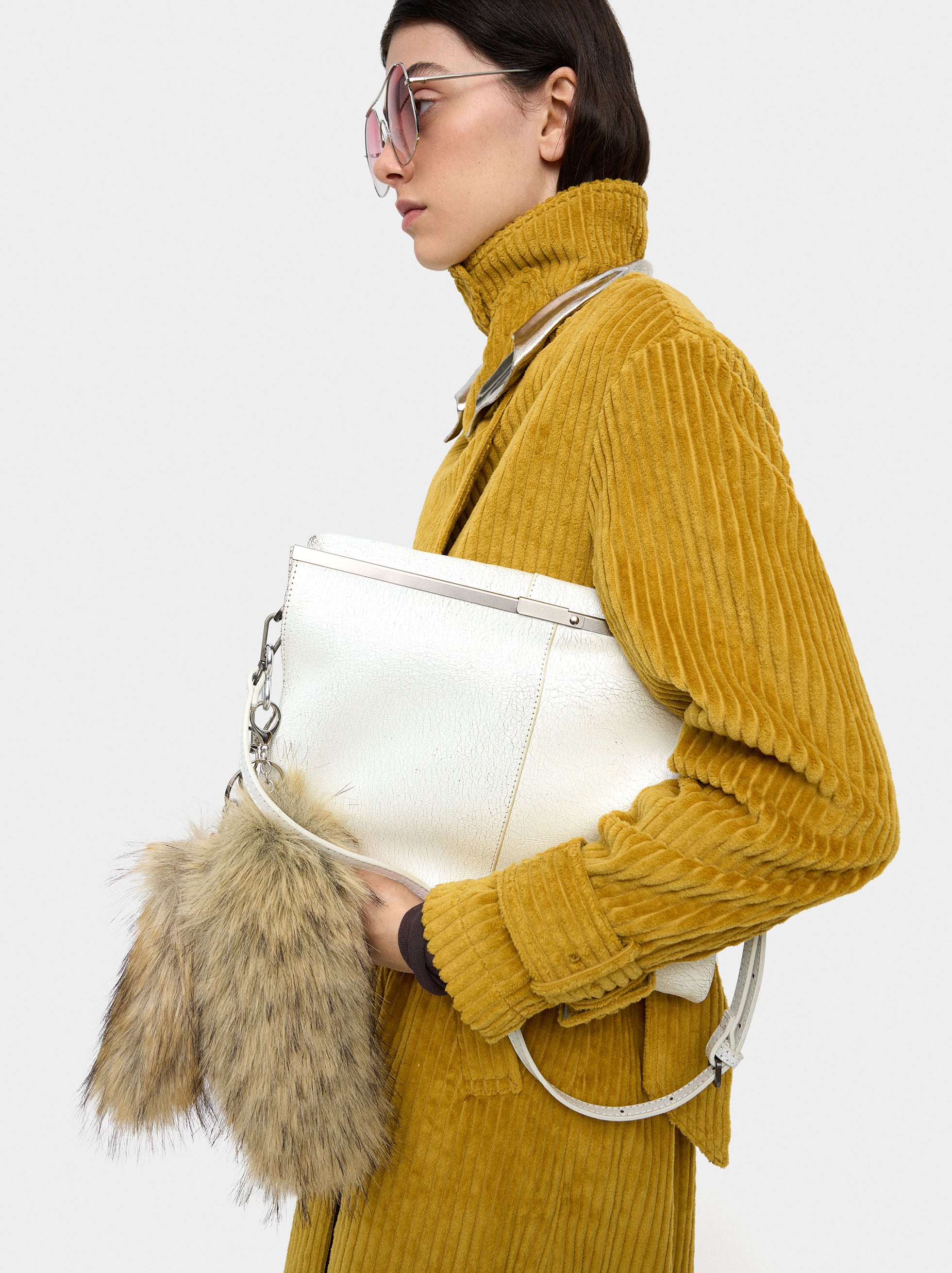 Bolso De Hombro De Piel Craquelada