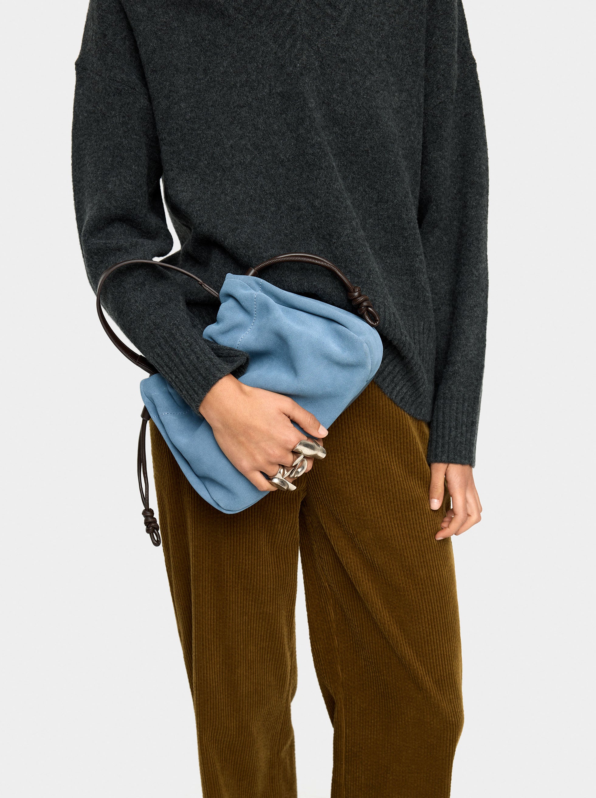 Bolso De Mano Con Piel Ante