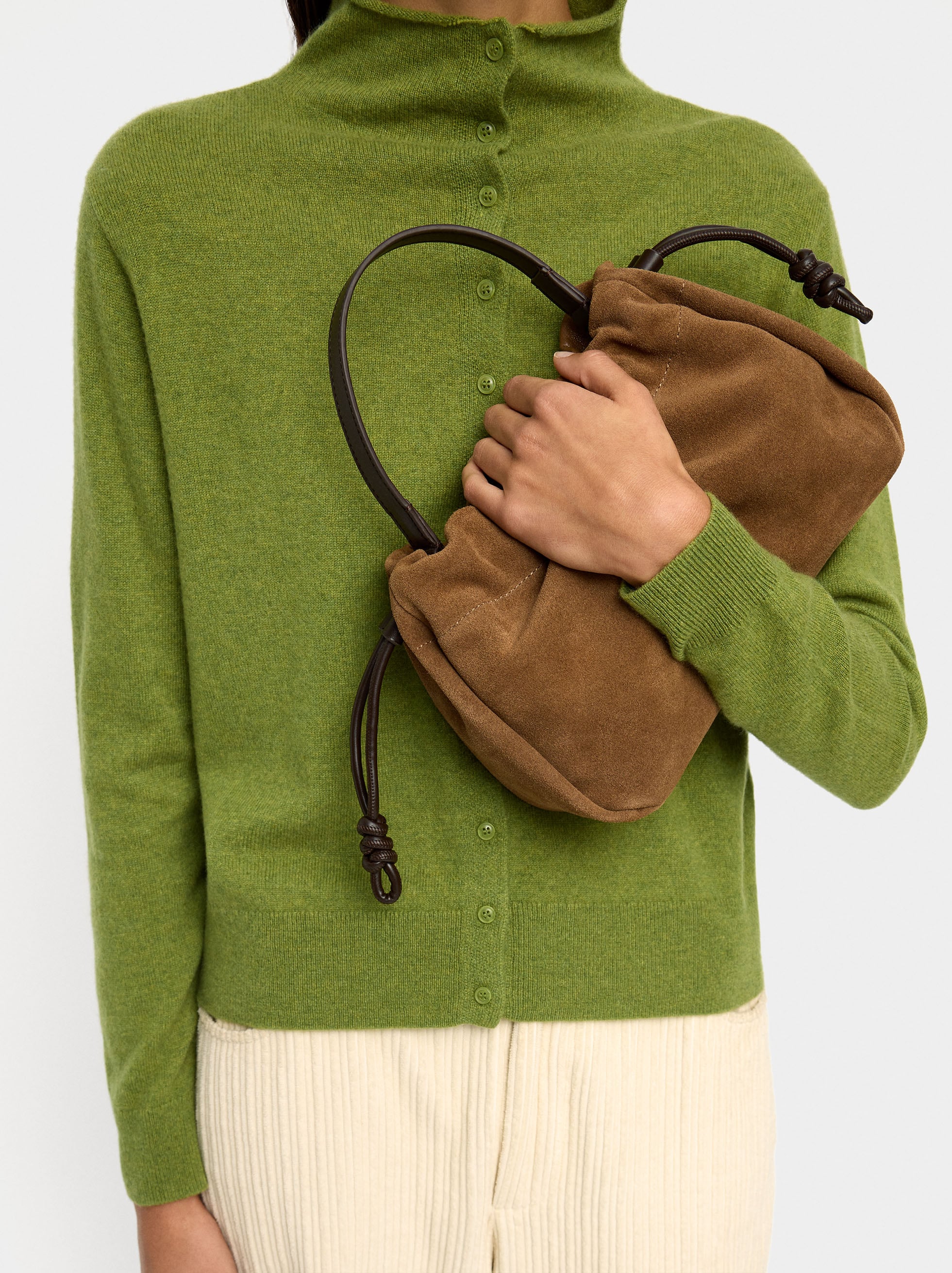 Bolso De Mano Con Piel Ante