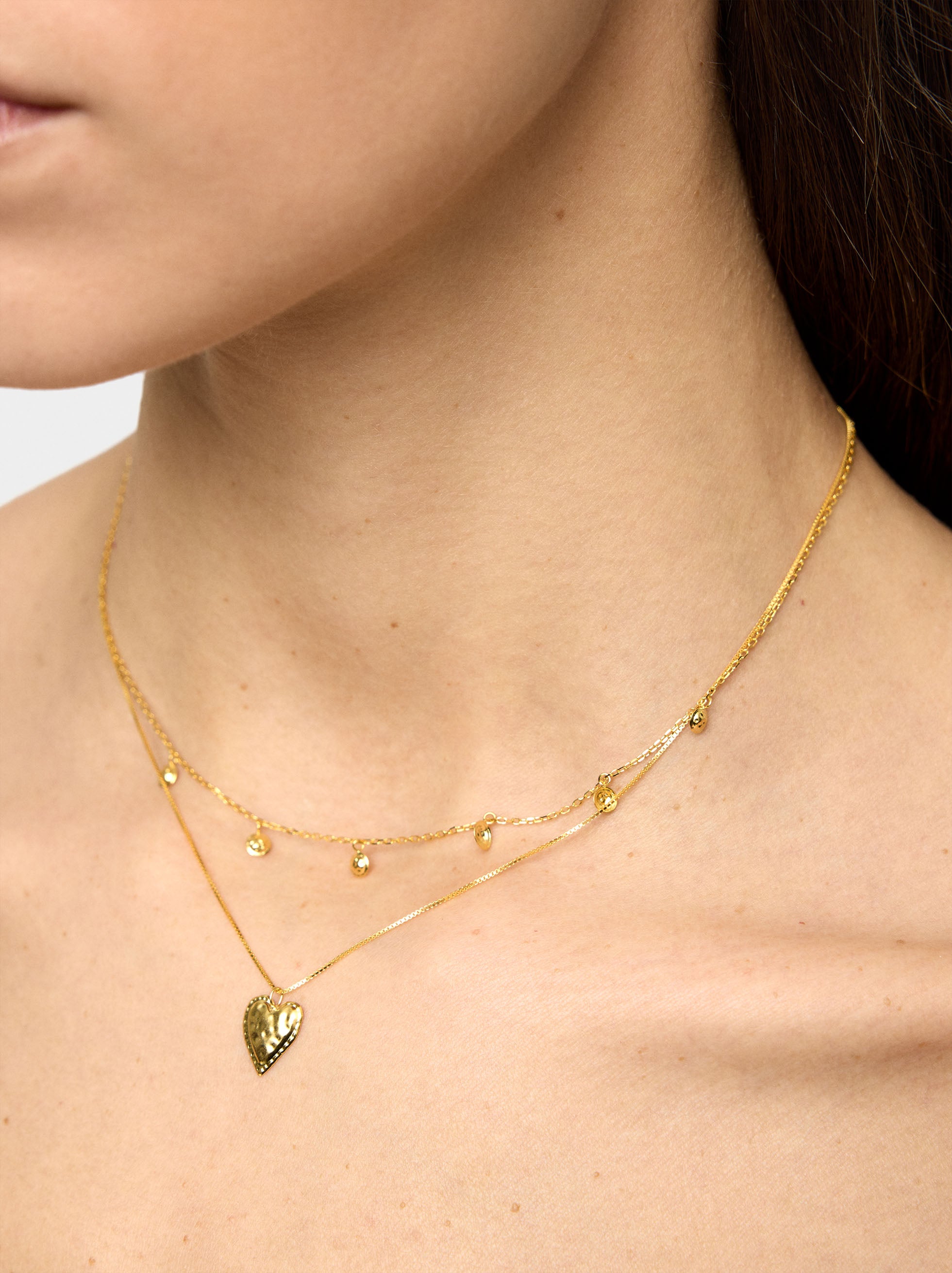 Collar Doble Colgante Corazón - Plata De Ley 925