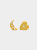 Set De Pendientes Luna Y Corazón - Plata De Ley 925
