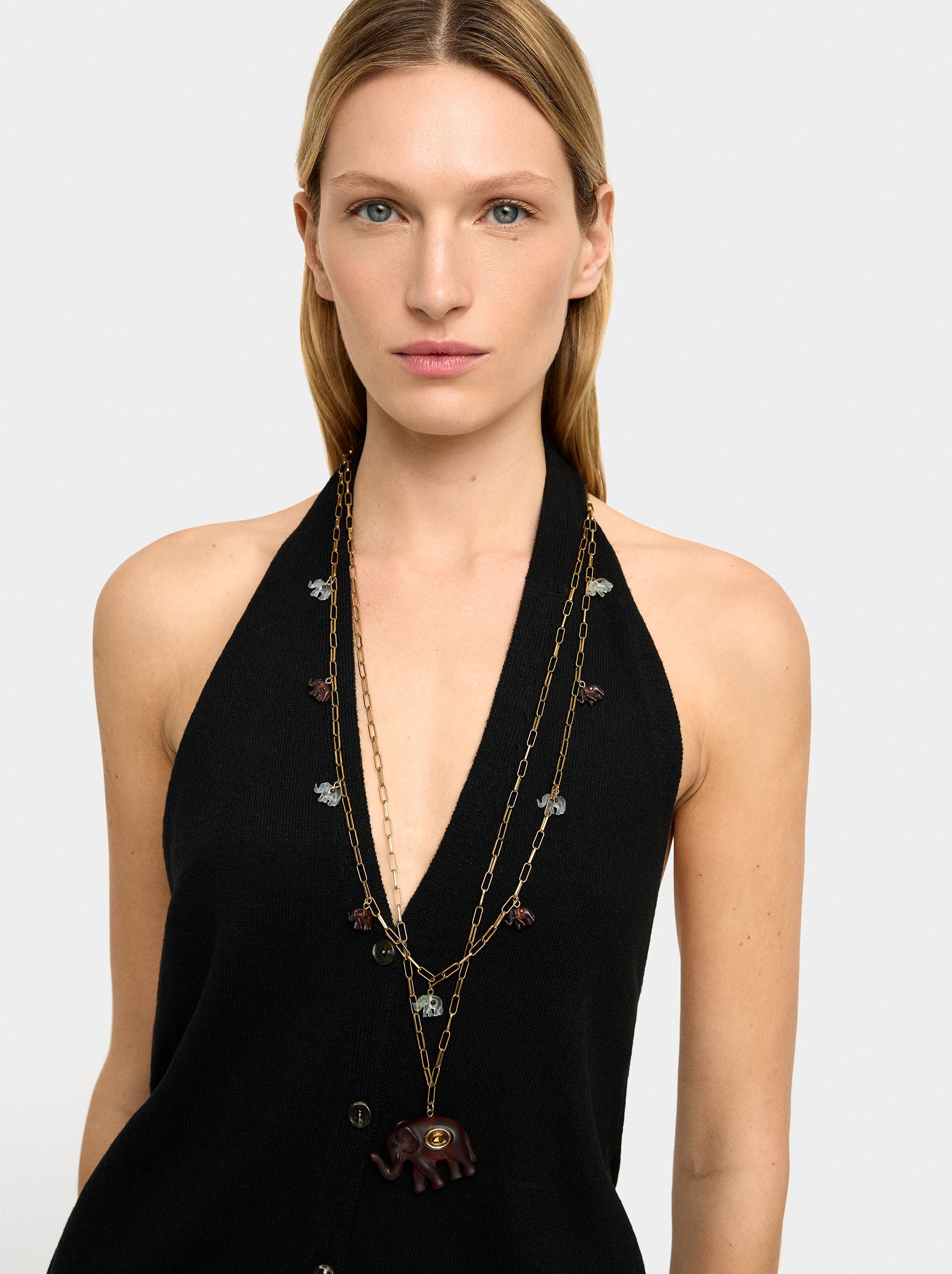 Collar Largo Doble Con Elefantes
