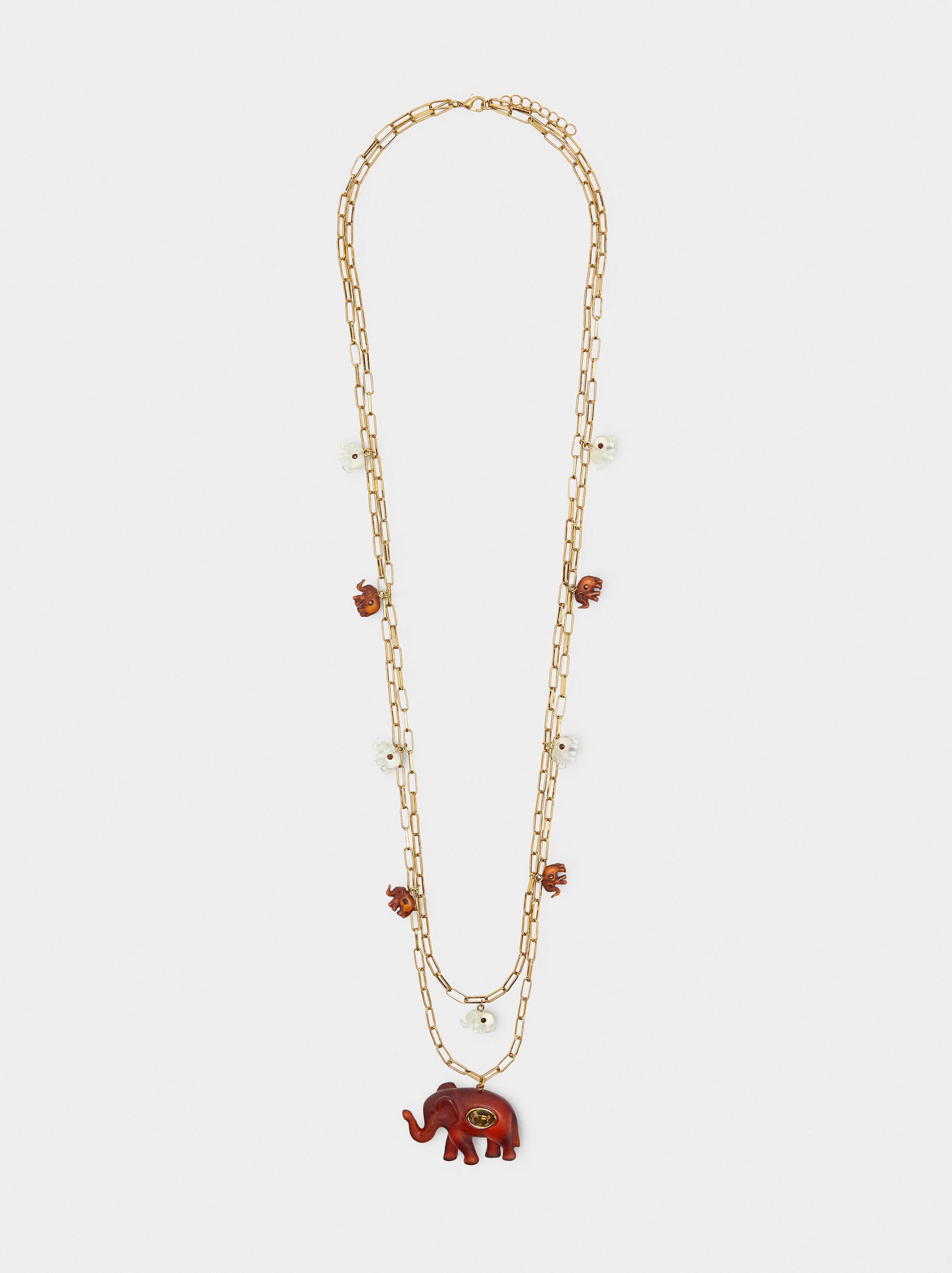 Collar Largo Doble Con Elefantes