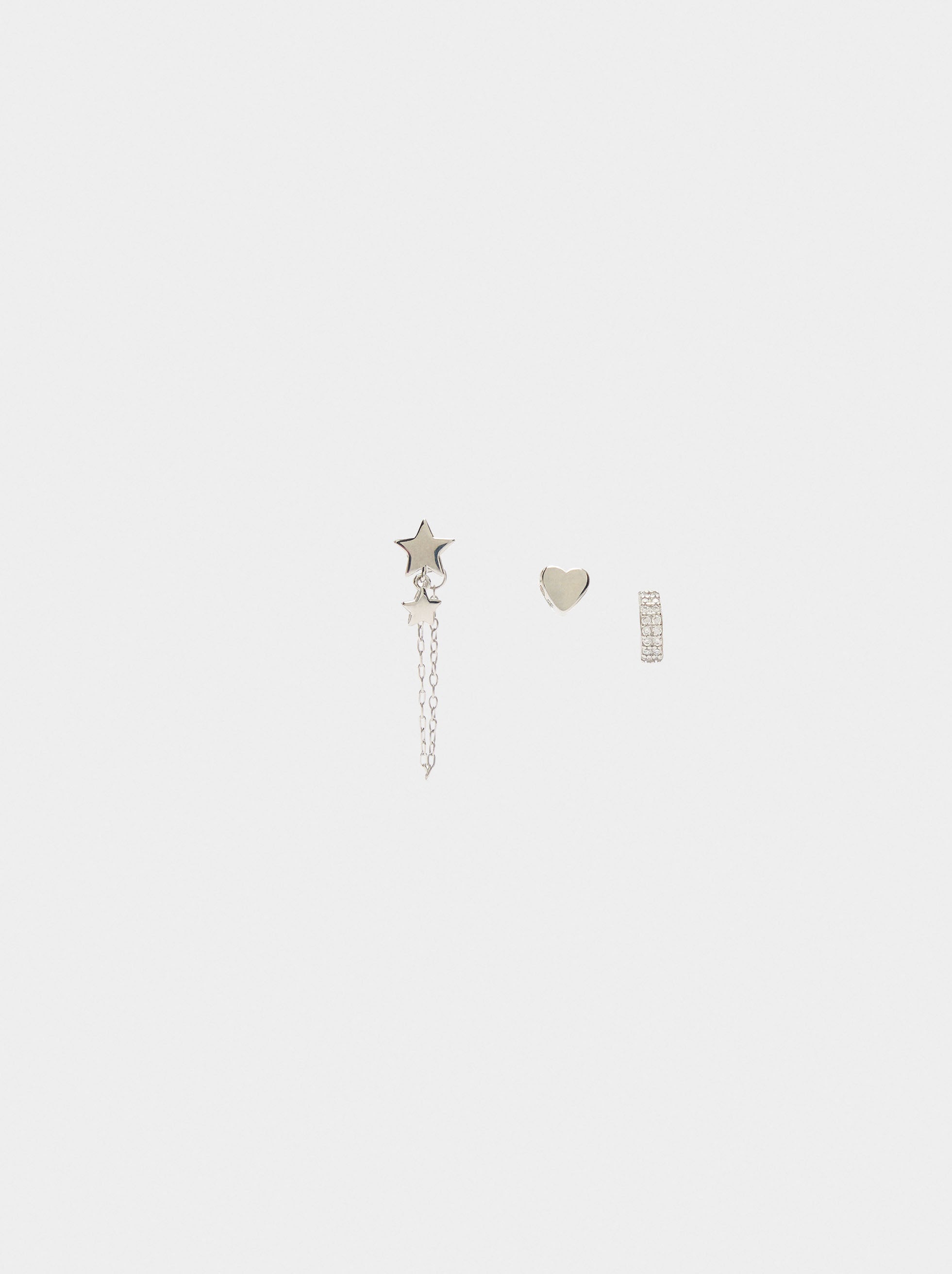 Set De Pendientes Con Estrella Y Corazón - Plata De Ley 925