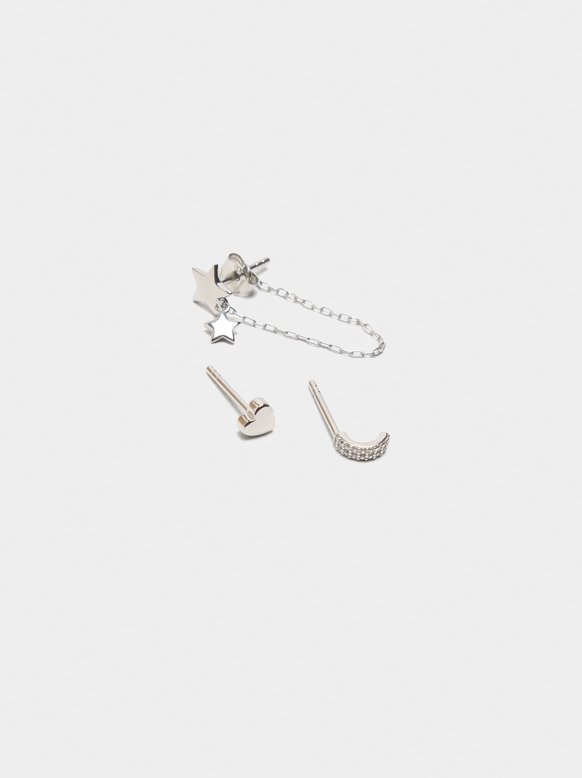 Set De Pendientes Con Estrella Y Corazón - Plata De Ley 925
