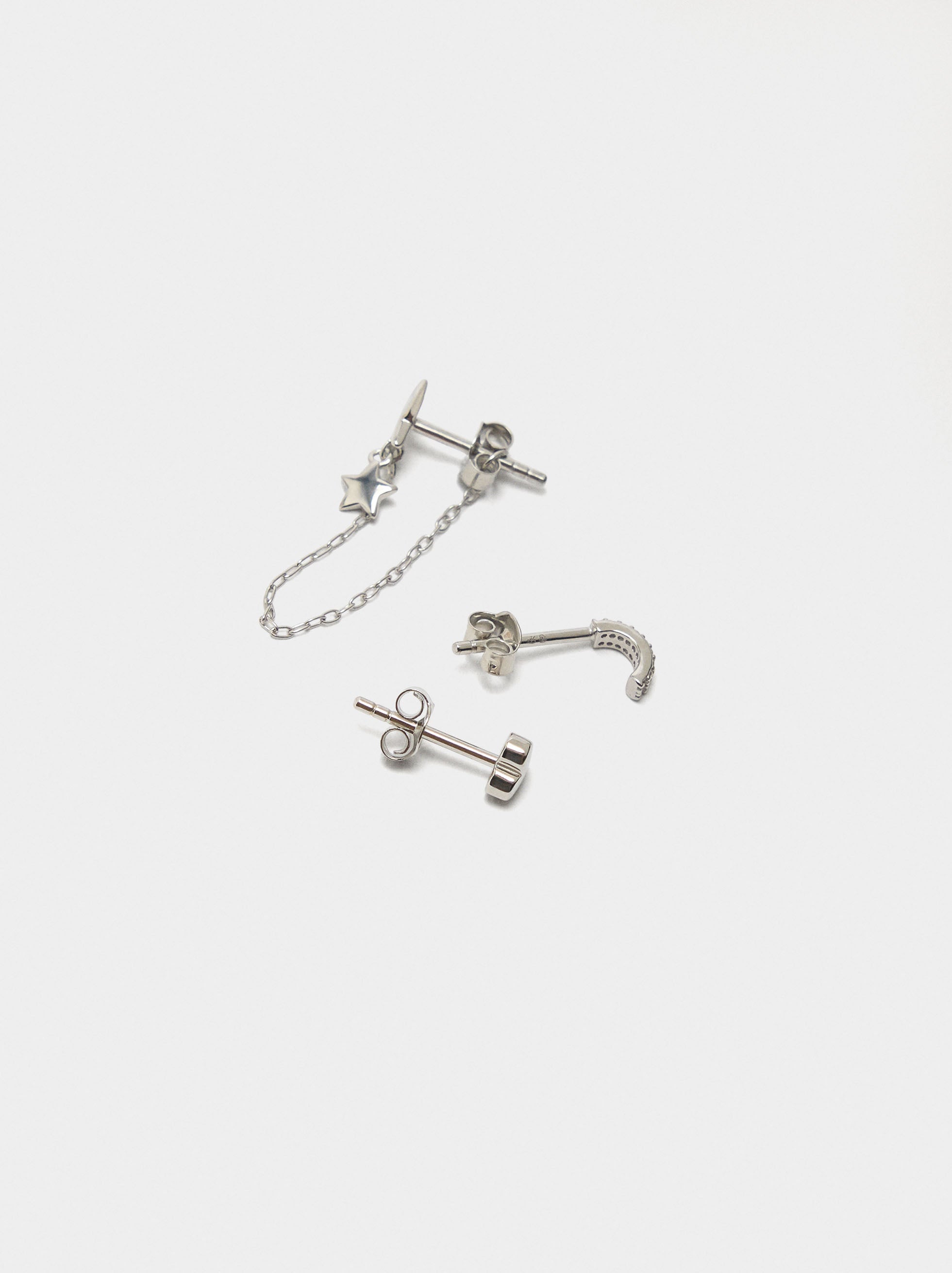 Set De Pendientes Con Estrella Y Corazón - Plata De Ley 925