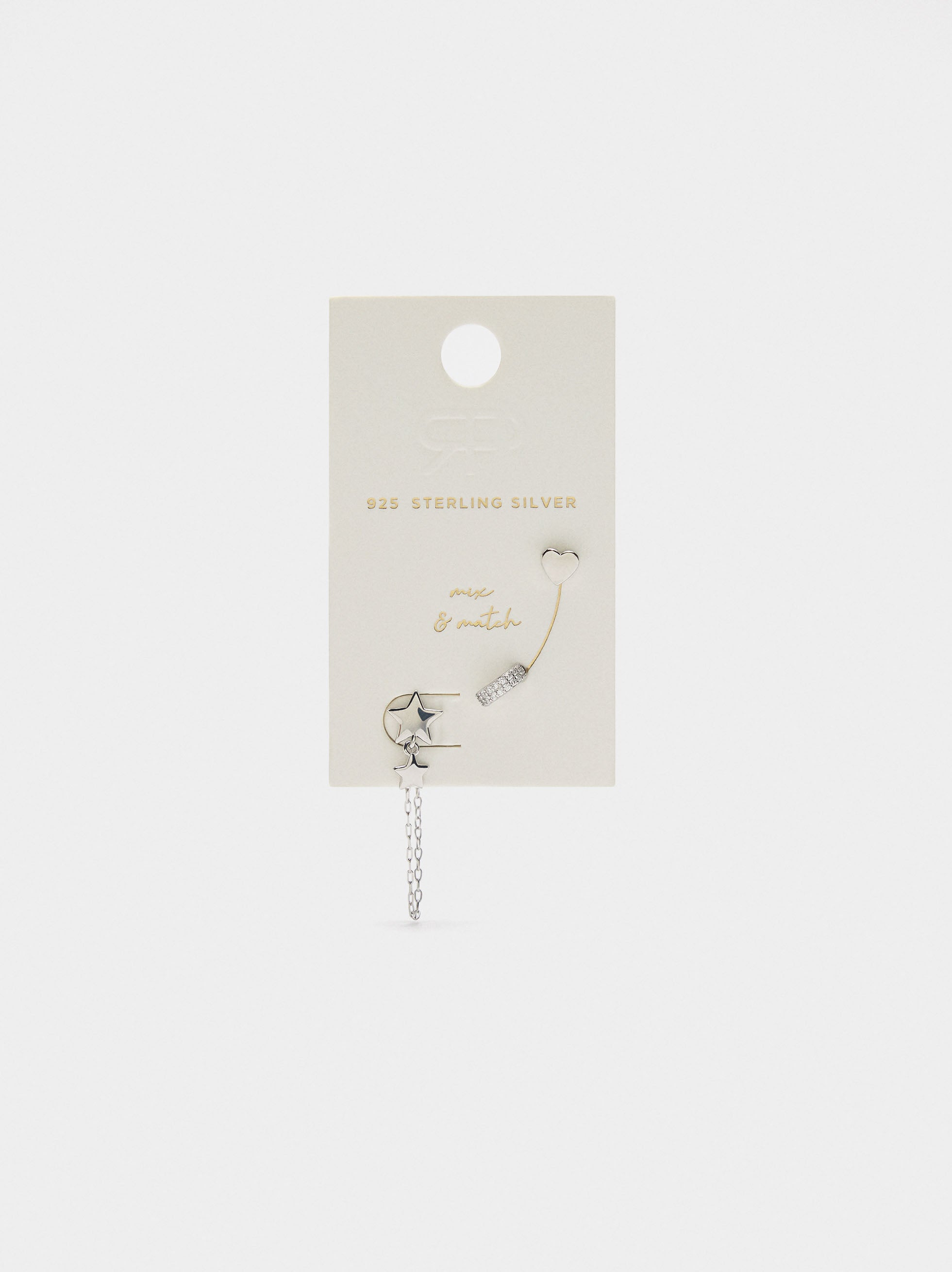 Set De Pendientes Con Estrella Y Corazón - Plata De Ley 925