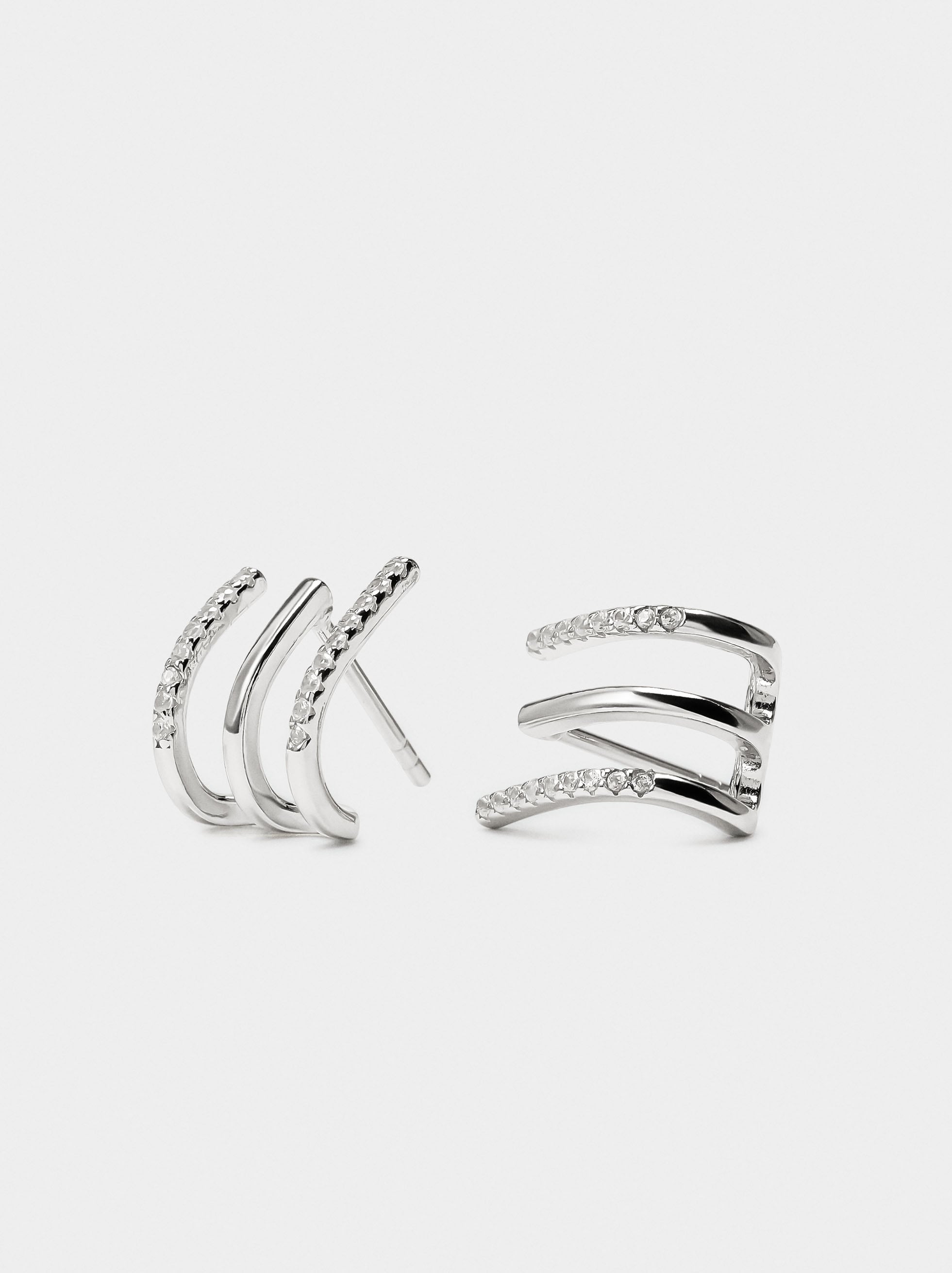 Pendientes Efecto Triple Circonitas - Plata De Ley 925