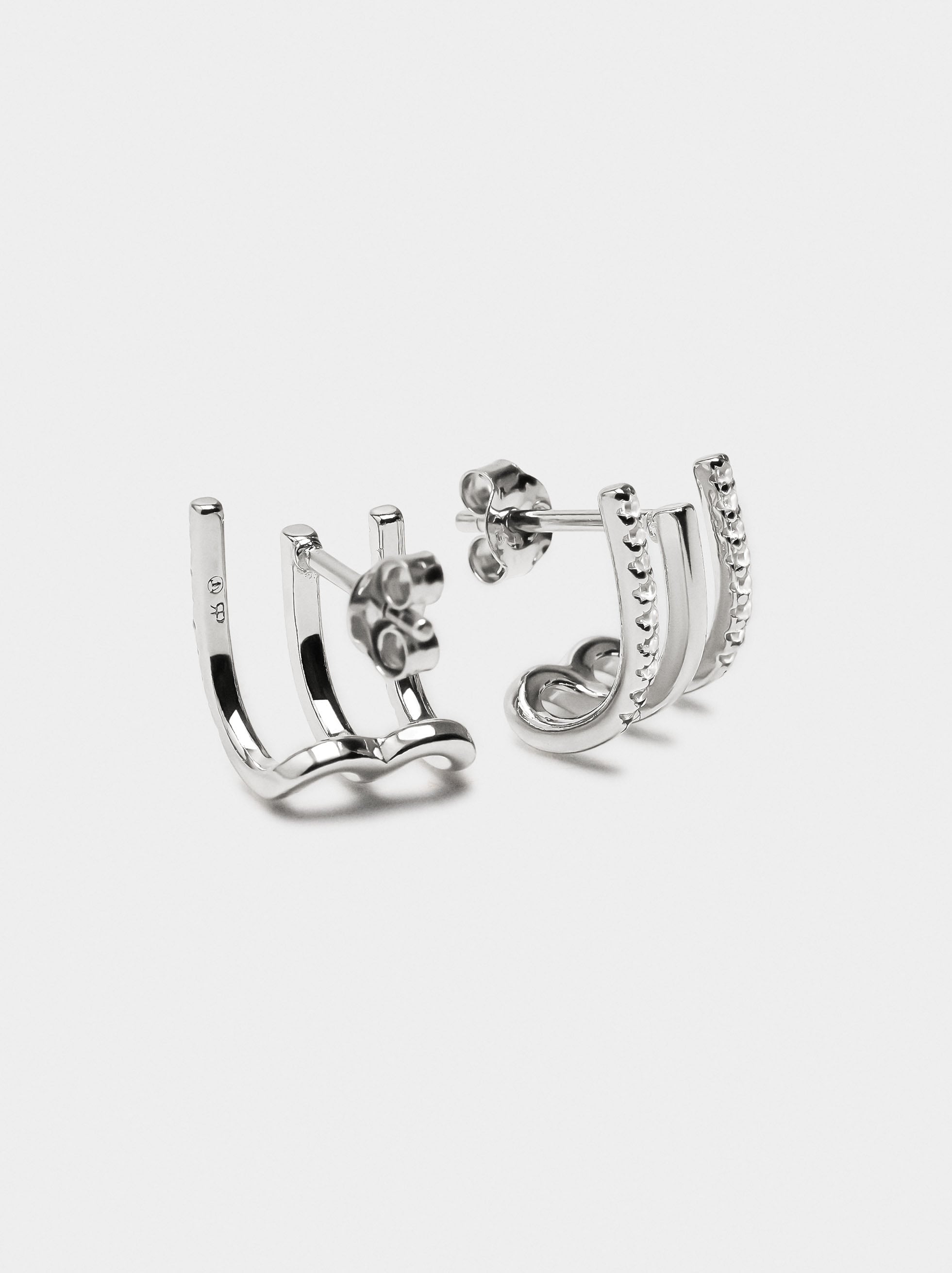 Pendientes Efecto Triple Circonitas - Plata De Ley 925