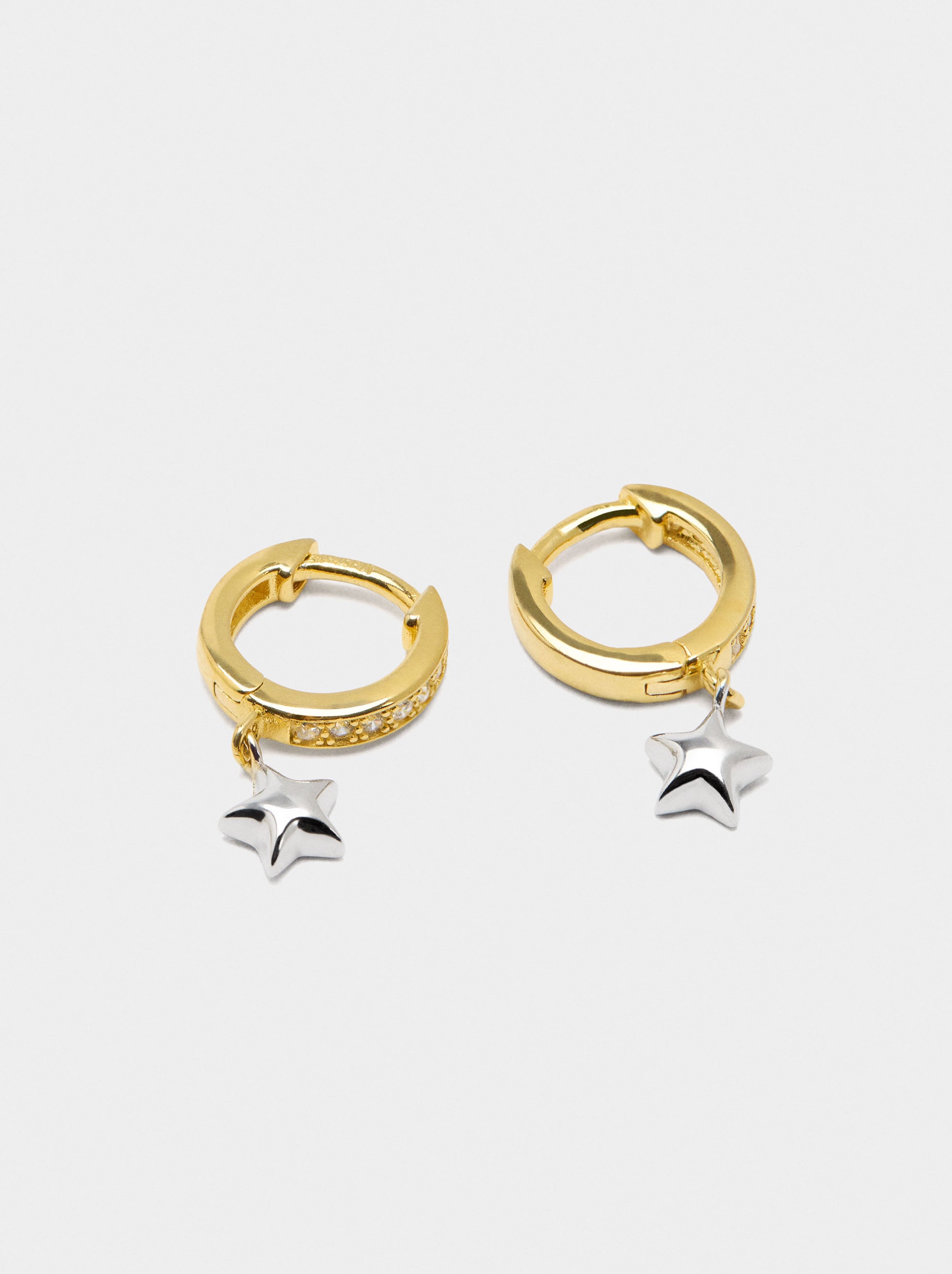 Aros Con Circonitas Y Estrella - Plata De Ley 925