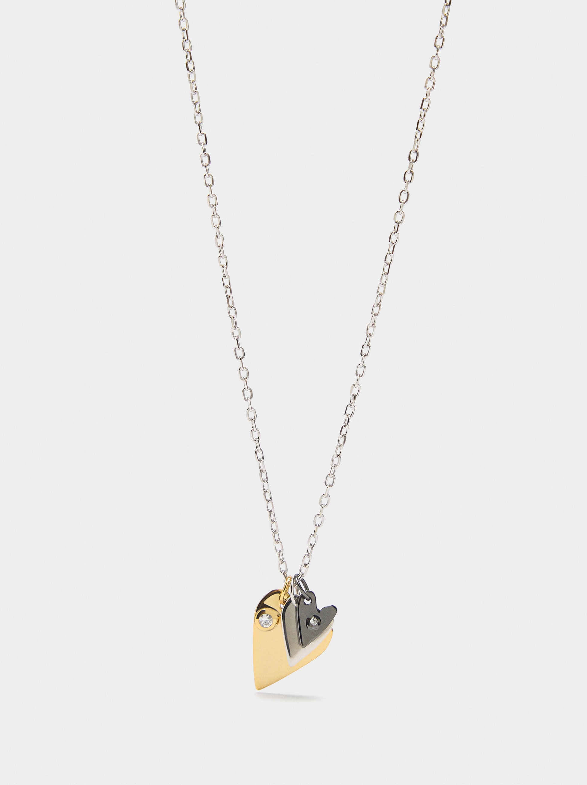 Collar Colgante De Corazones Con Zircónia - Plata De Ley 925