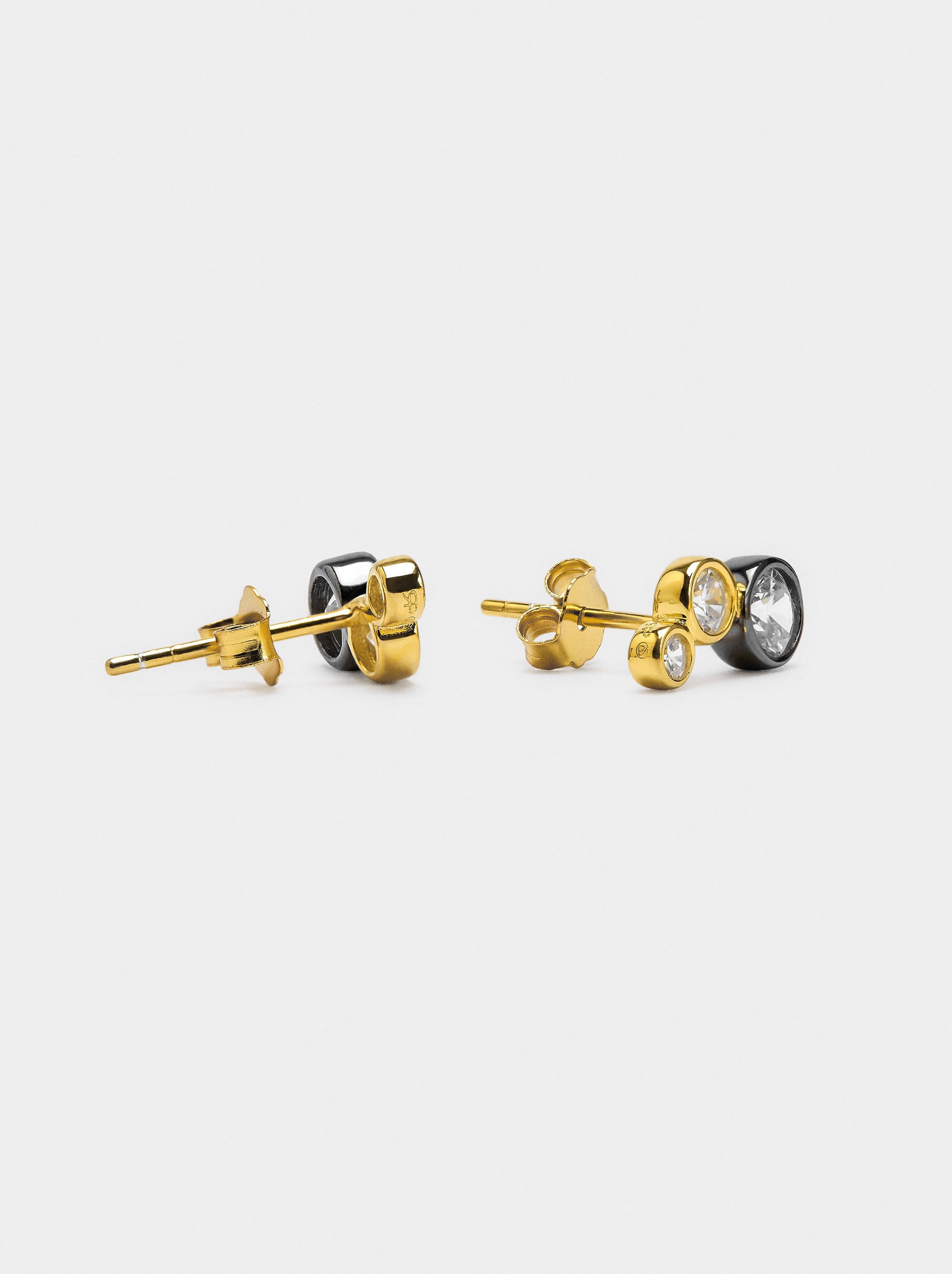 Pendientes Bicolor Con Circonitas - Plata De Ley 925