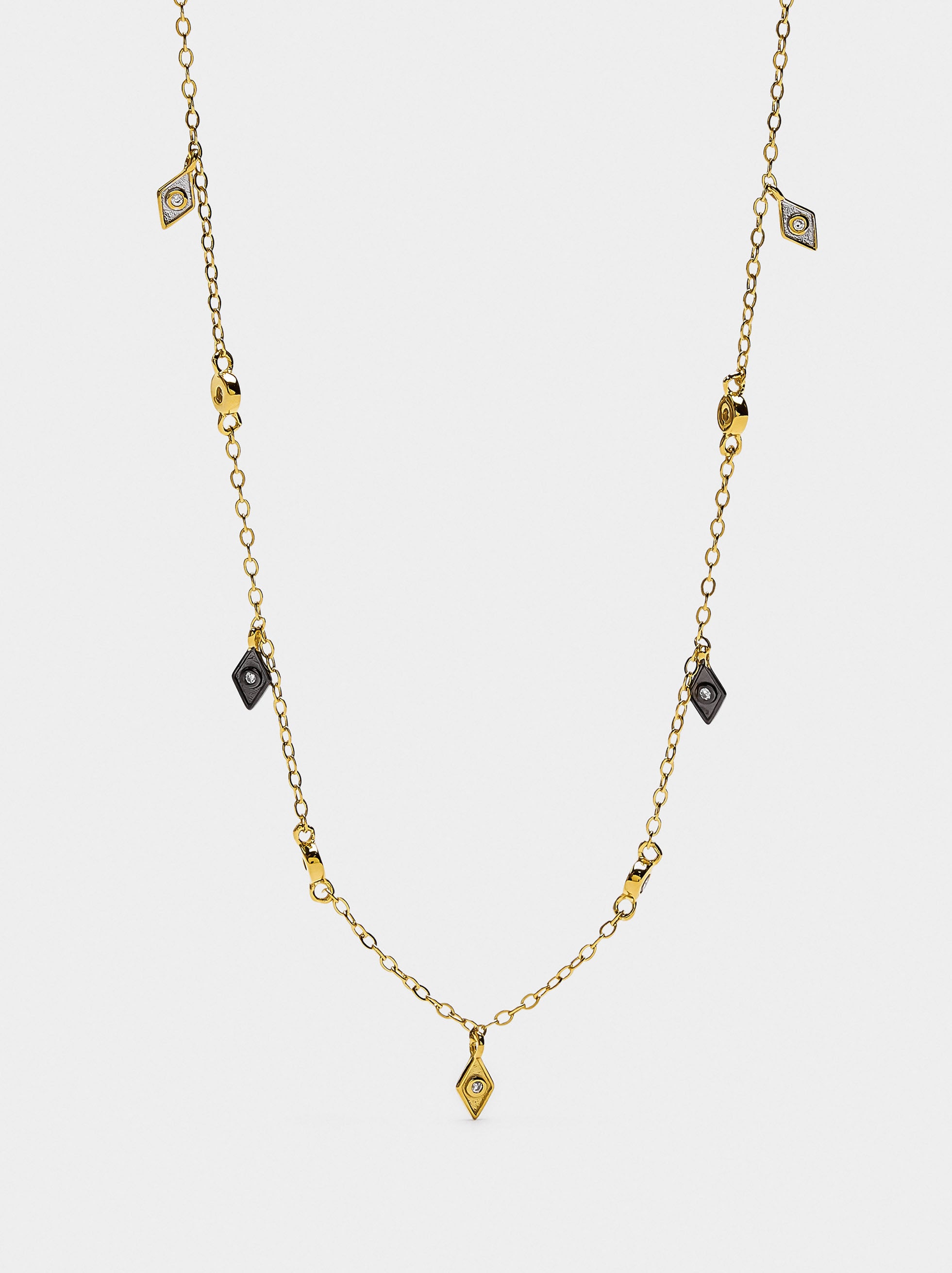 Collar Con Losangos Y Circonitas Con Plata De Ley 925