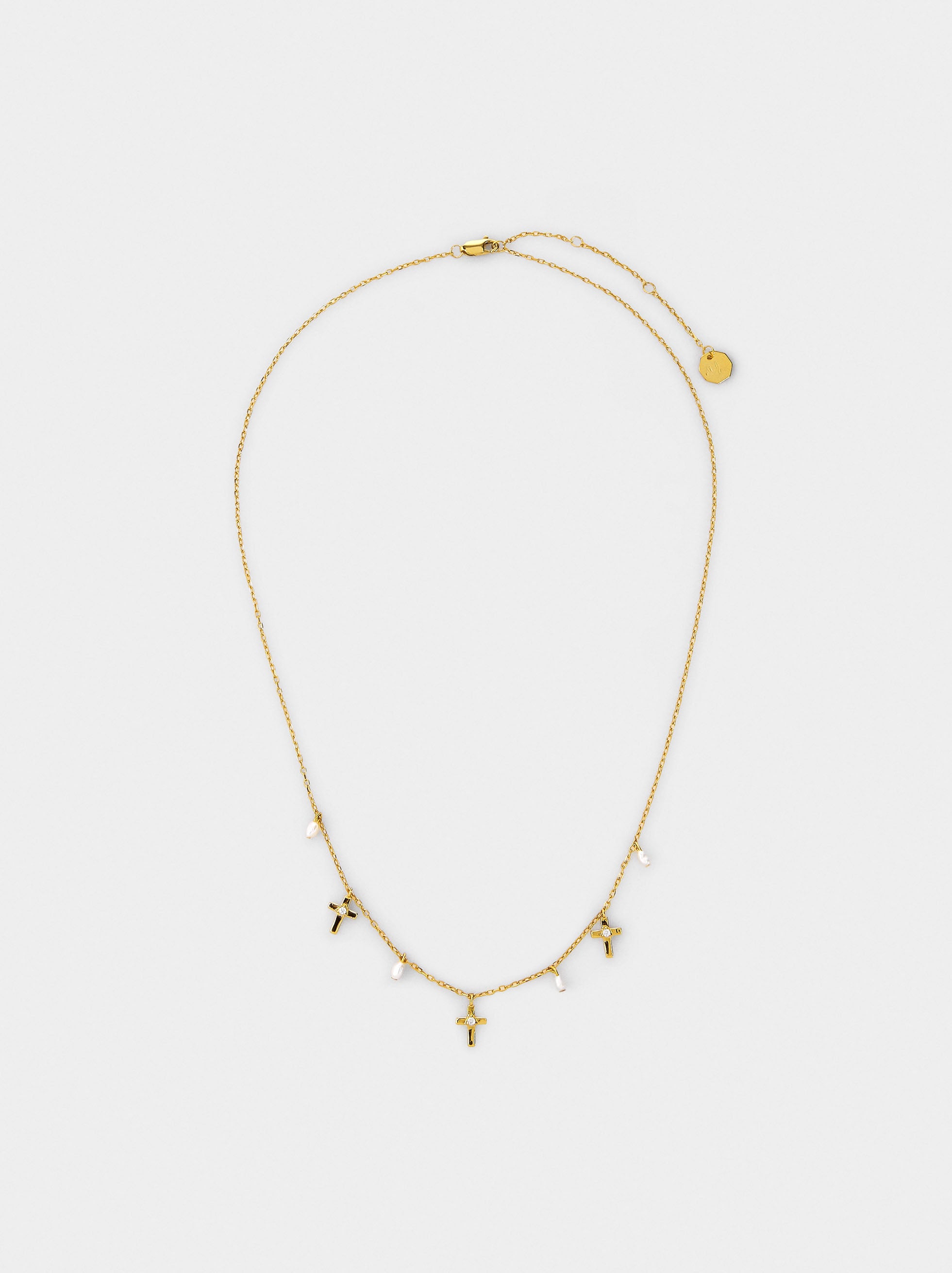 Collar Con Cruces Y Perlas De Agua Dulce - Plata De Ley 925