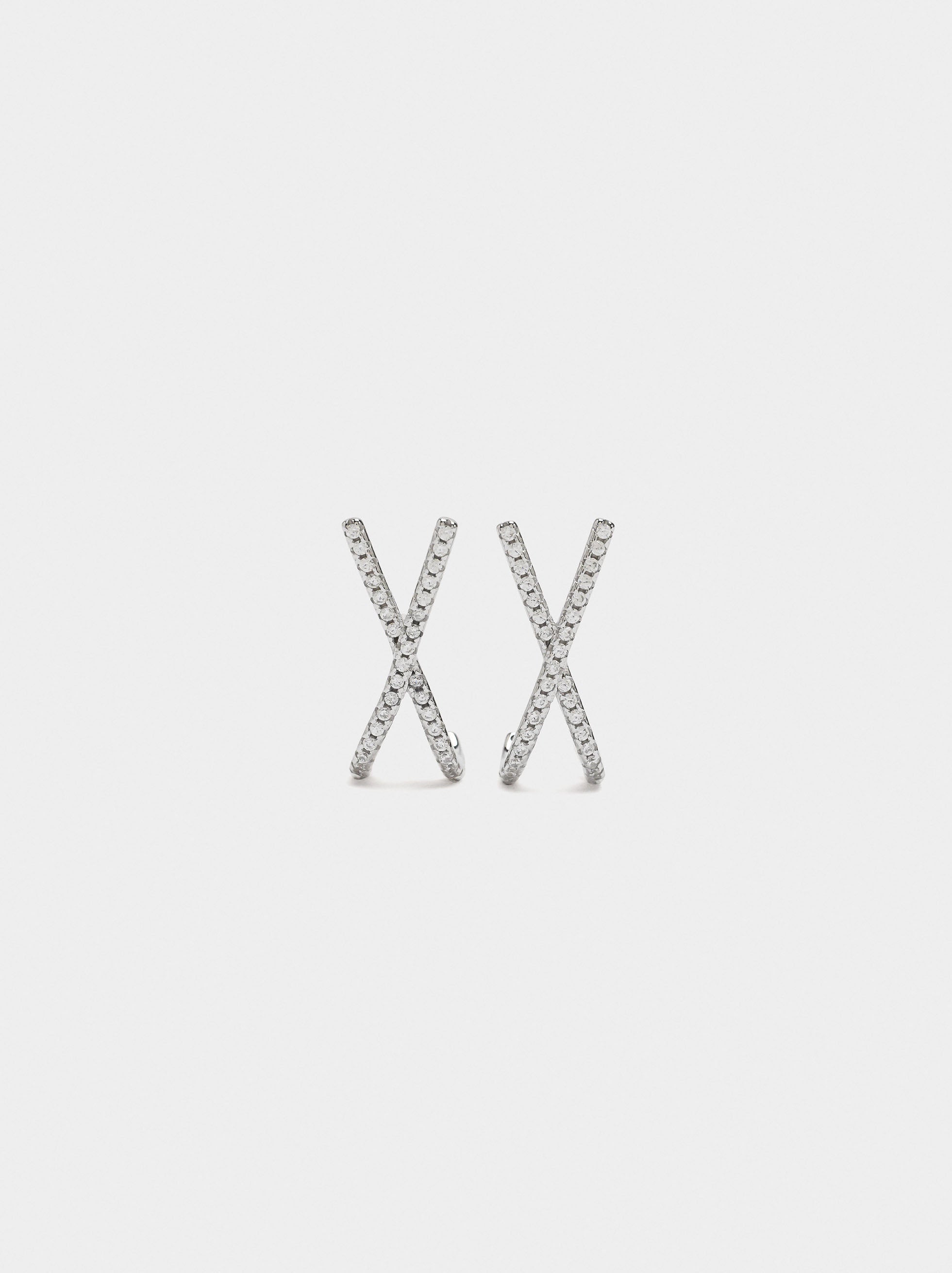 Pendientes X Con Circonitas - Plata De Ley 925