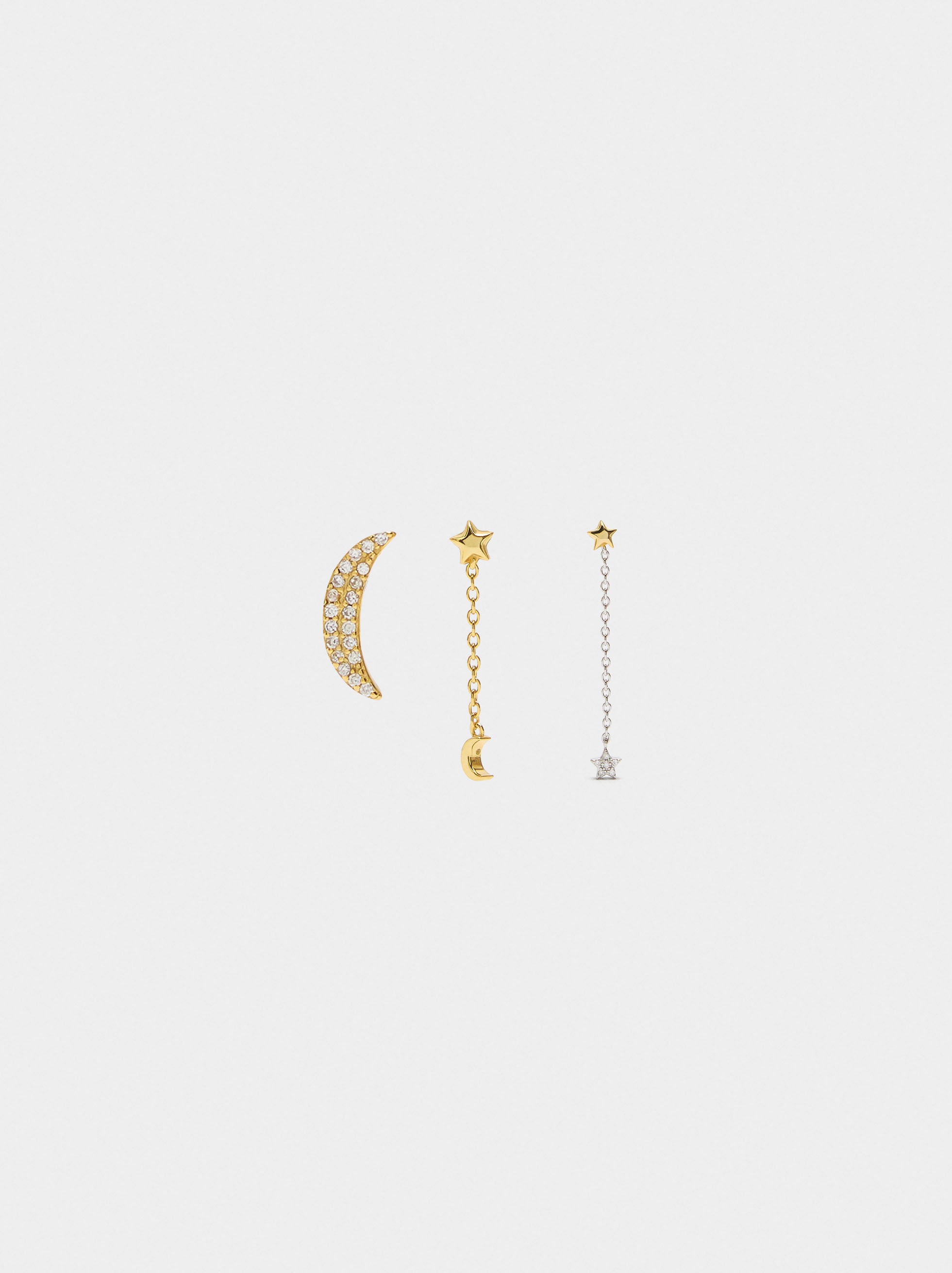 Set De Pendientes Estrellas Y Luna - Plata De Ley 925