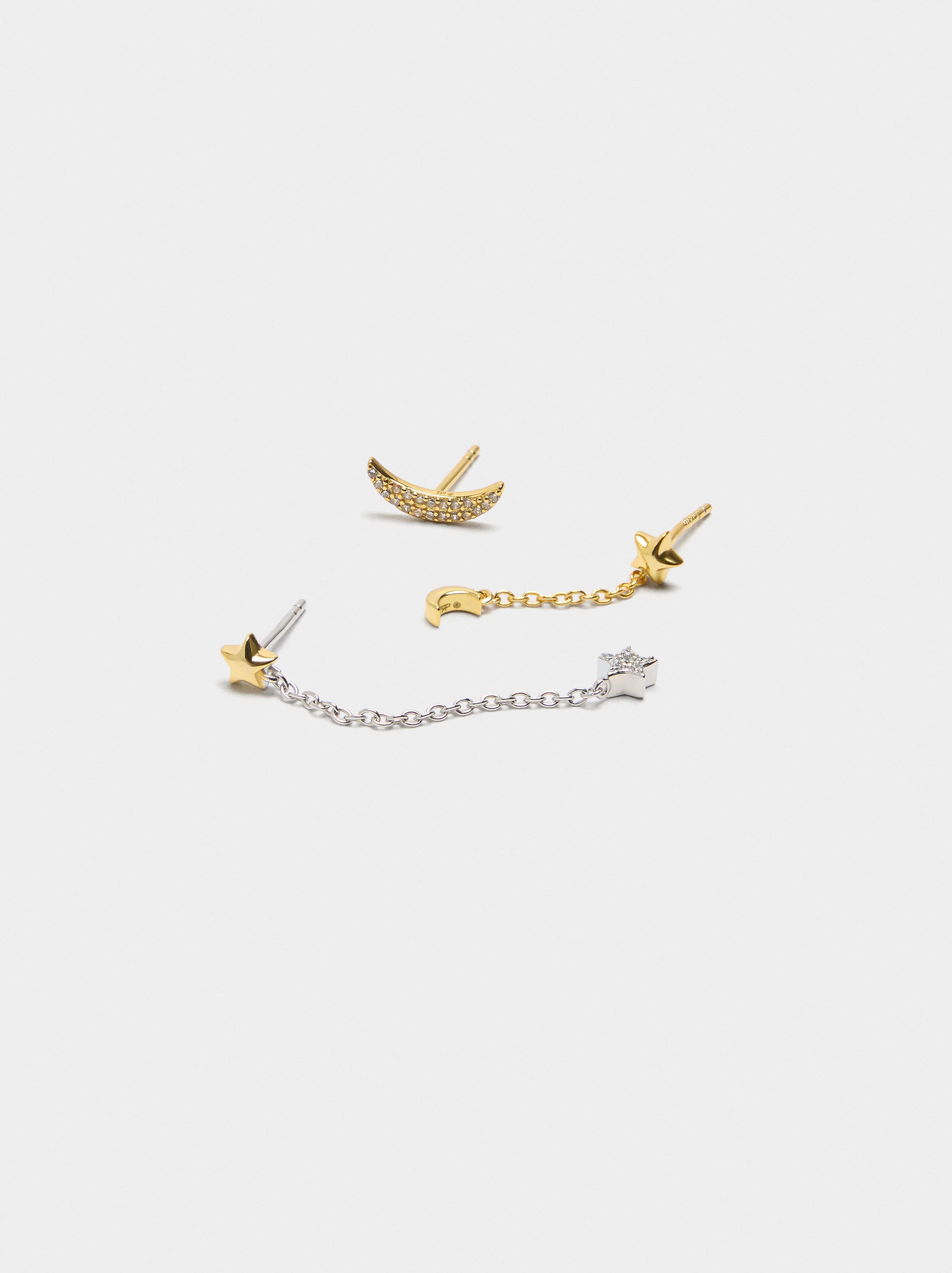 Set De Pendientes Estrellas Y Luna - Plata De Ley 925