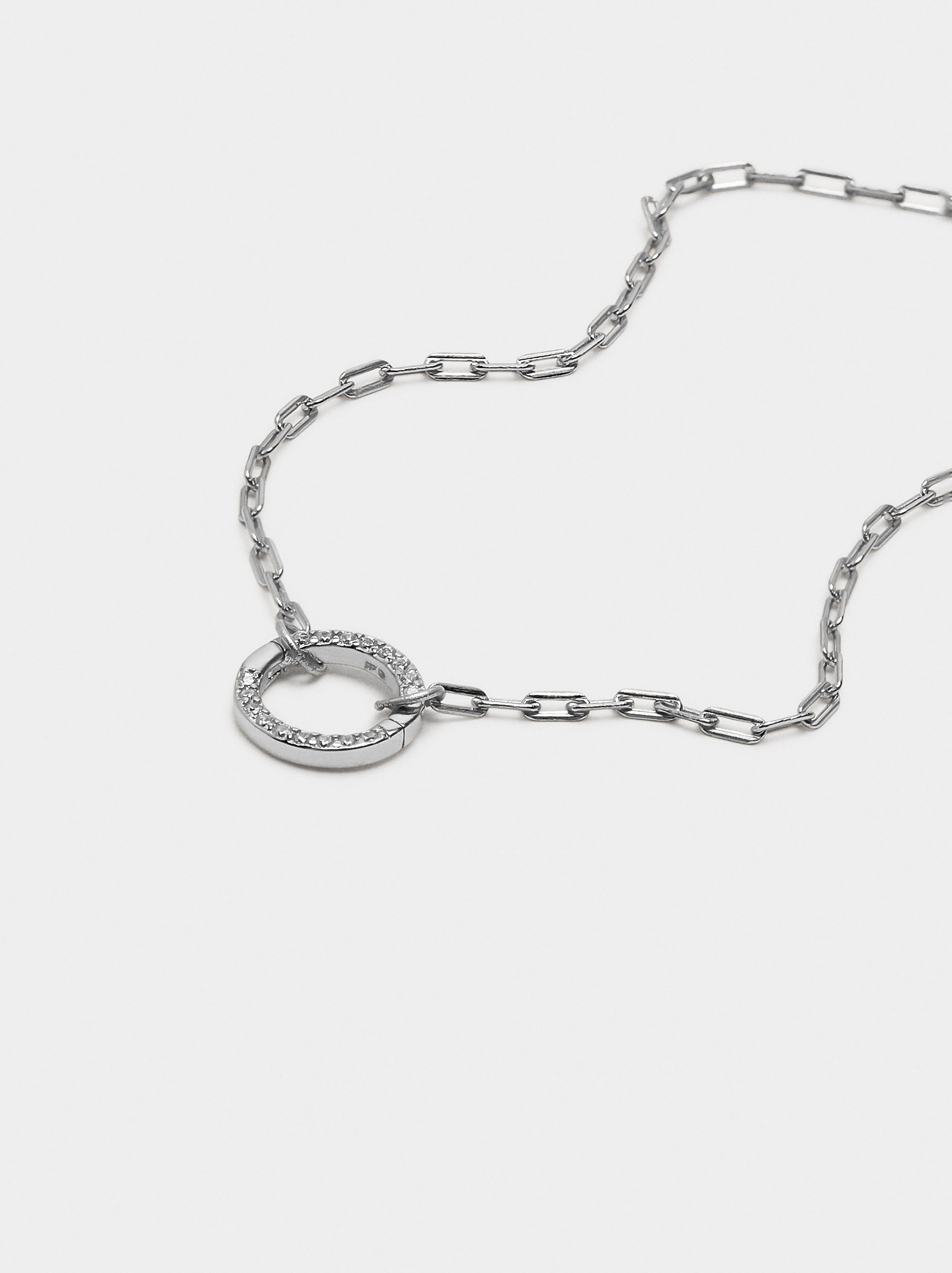 Pulsera De Eslabones Colgante Con Circonitas - Plata De Ley 925