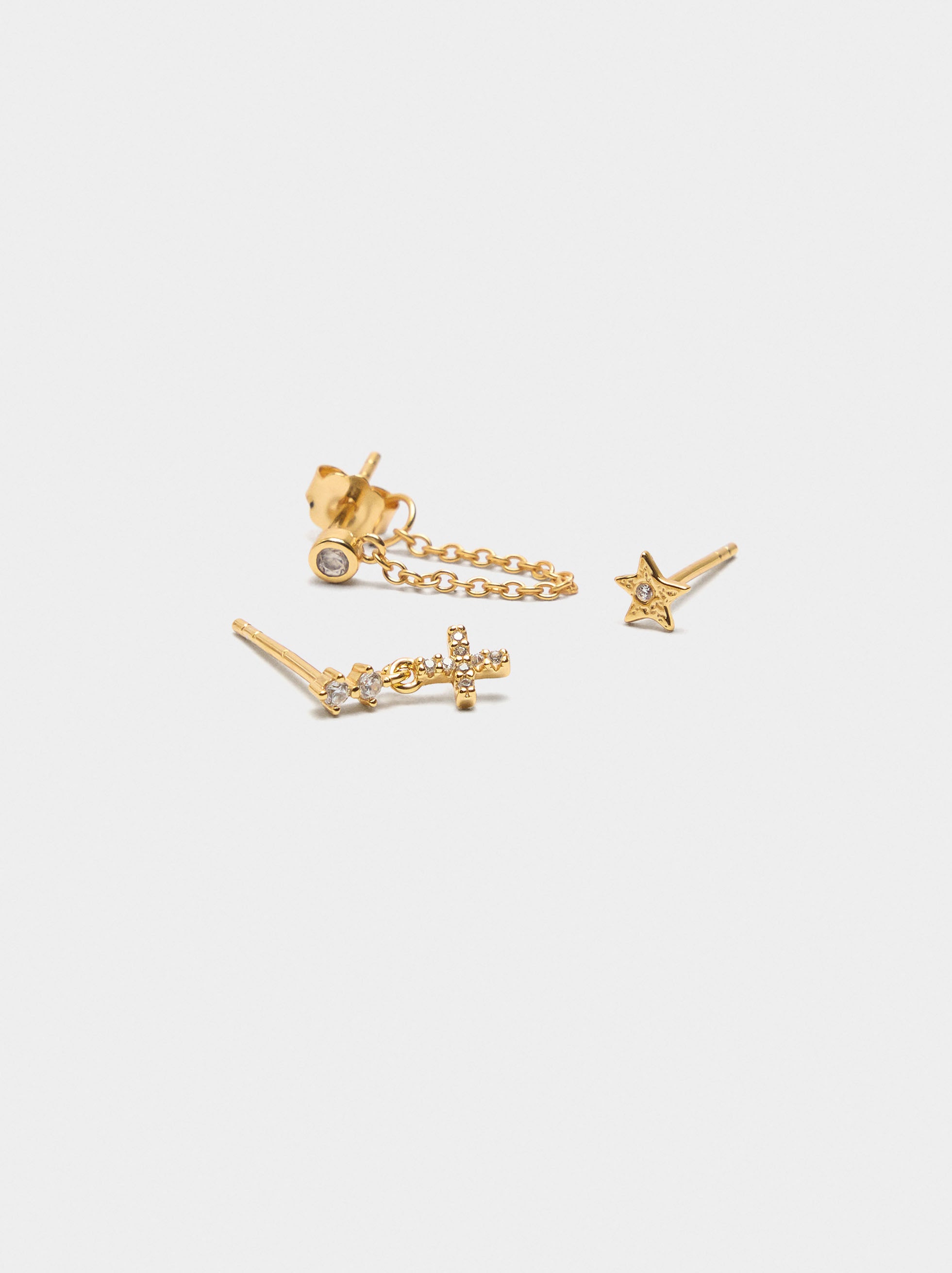 Set De Pendientes Cruz Y Estrella - Plata De Ley 925