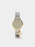 Reloj Bicolor De Punto Metálico Con Charm