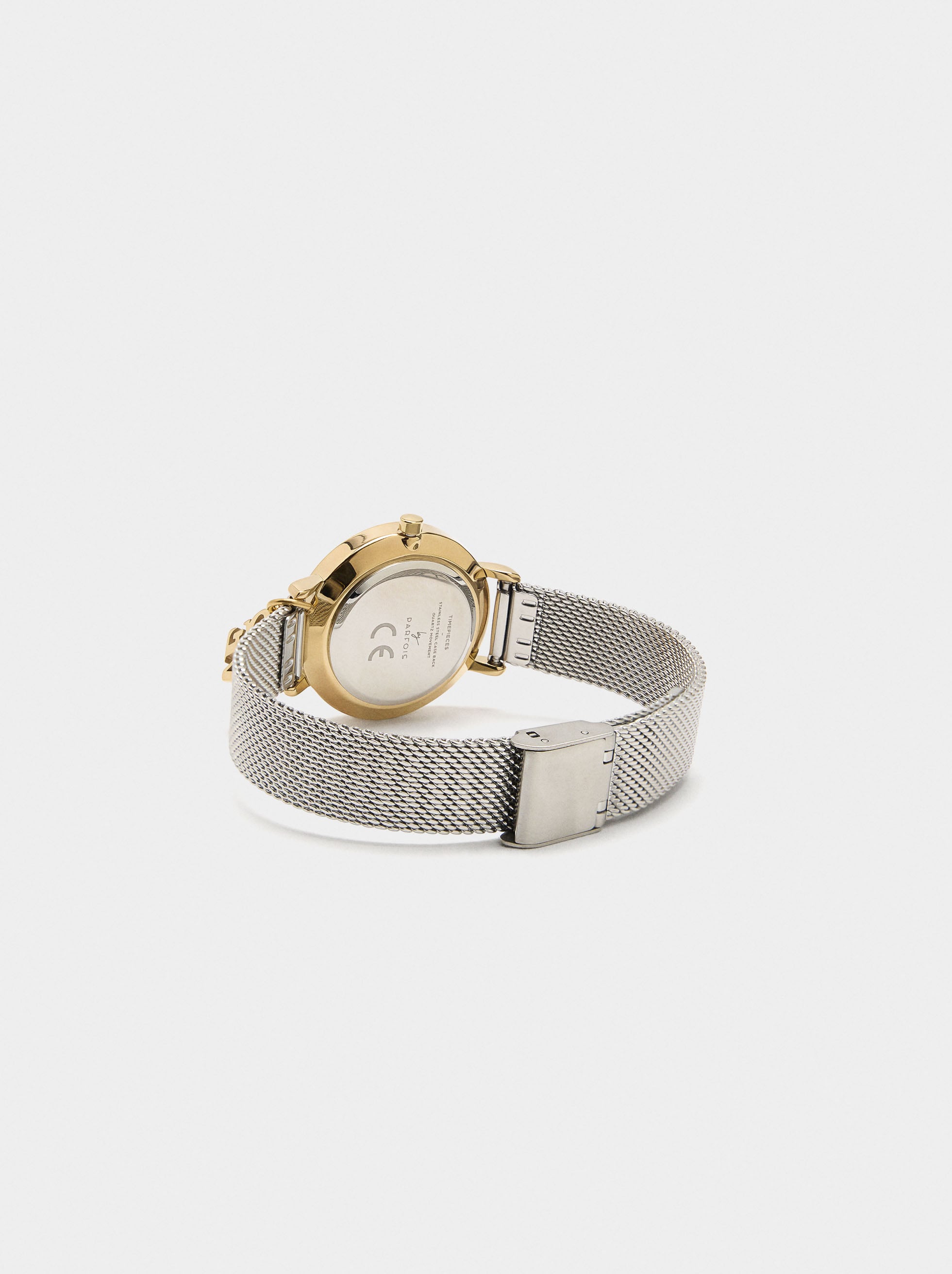 Reloj Bicolor De Punto Metálico Con Charm