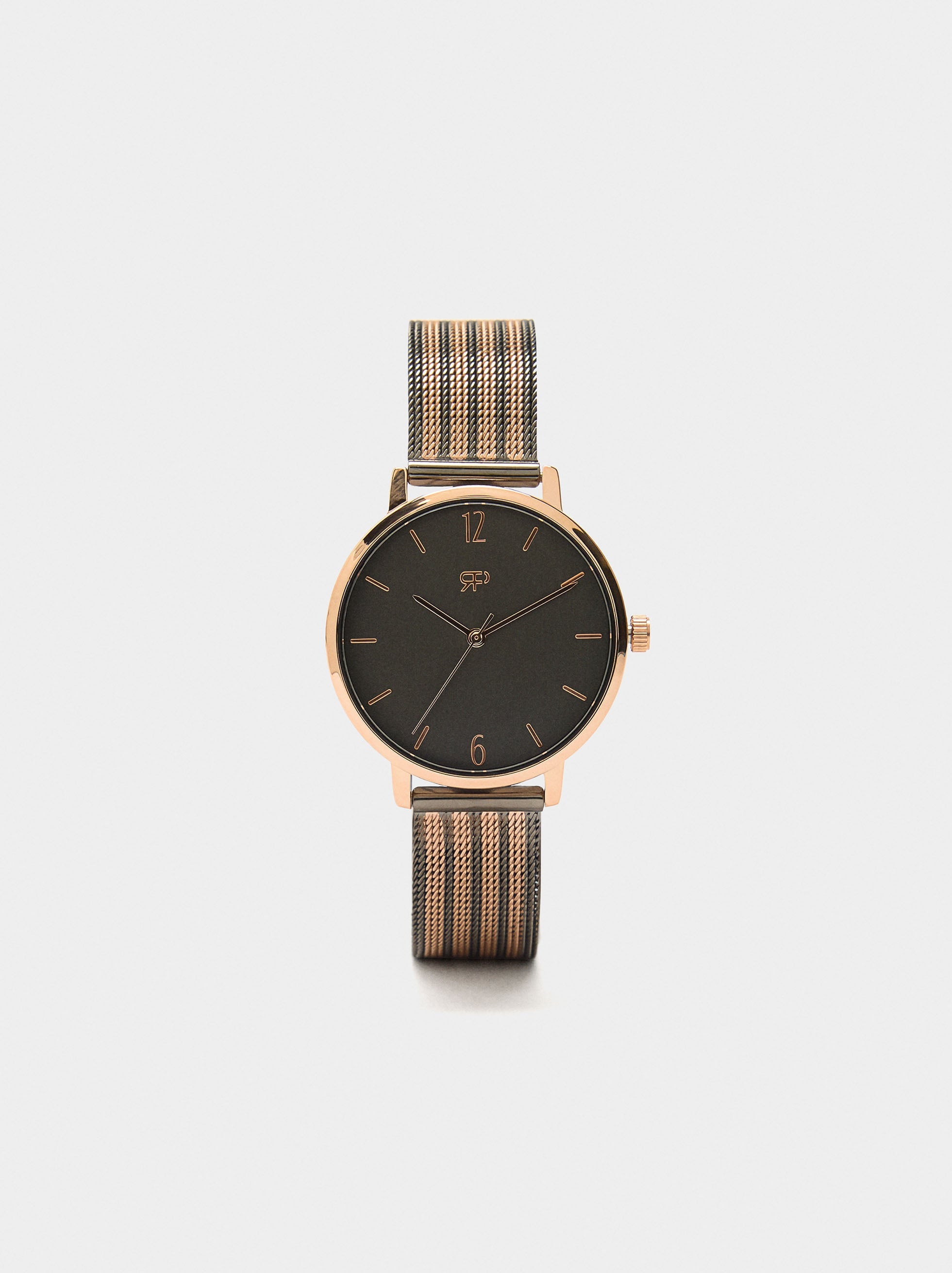 Reloj De Punto Metálico Bicolor
