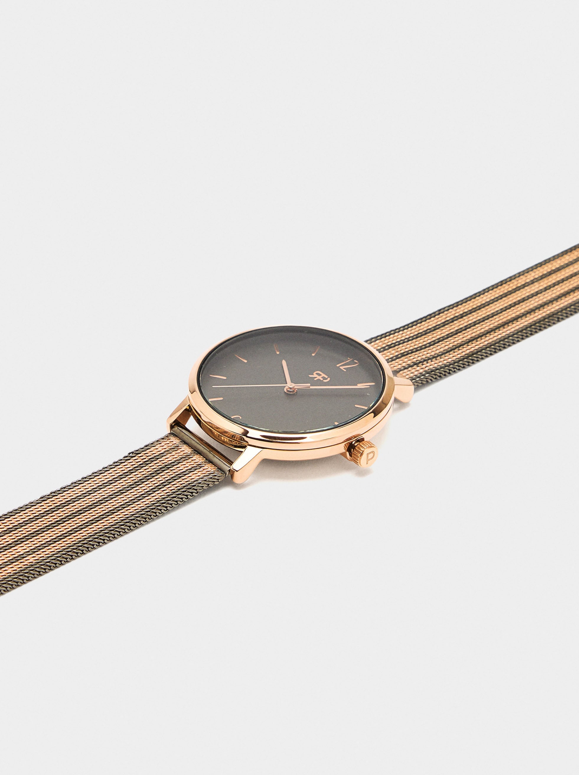 Reloj De Punto Metálico Bicolor