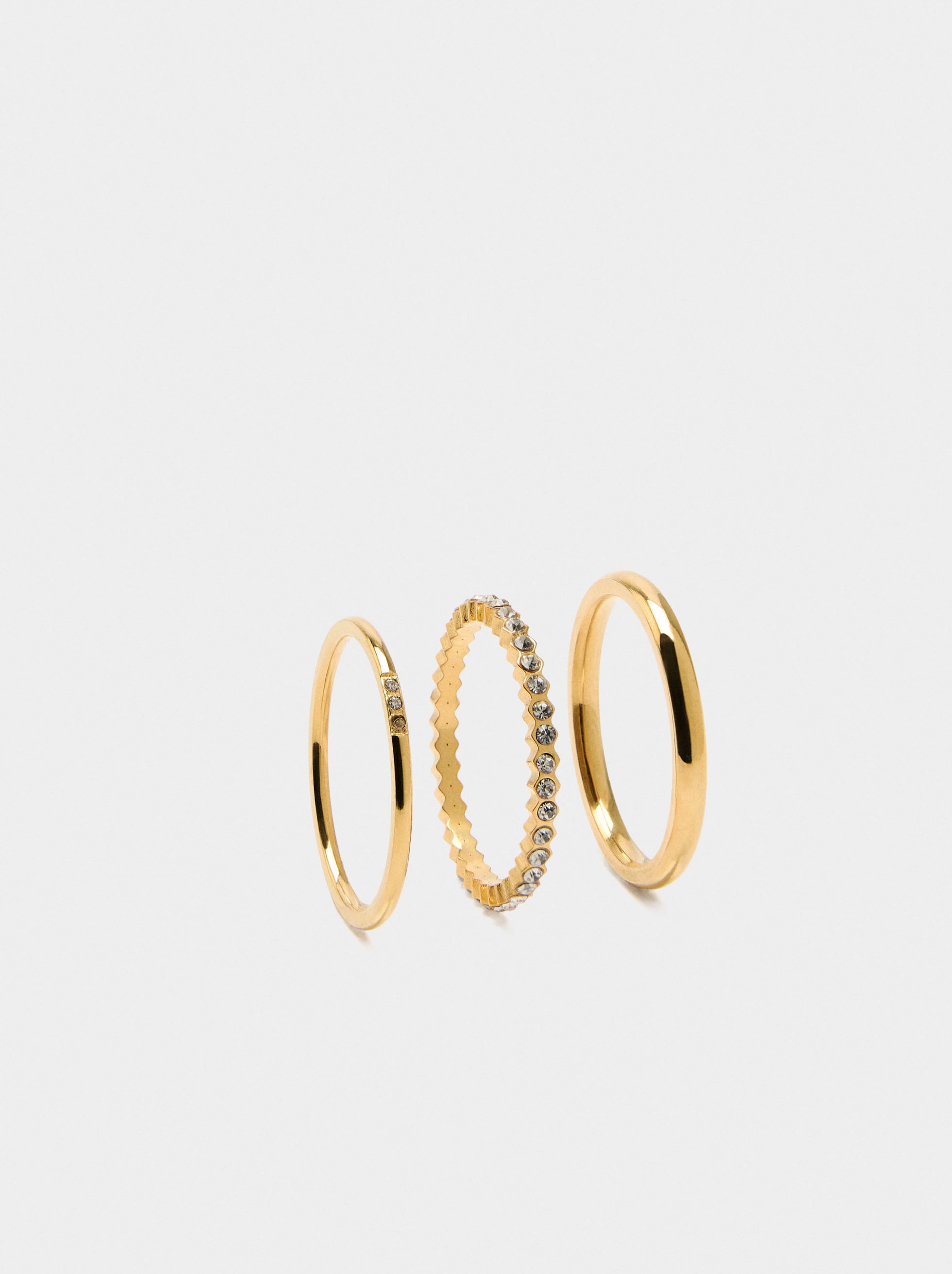 Set De Anillos Con Cristales - Acero Inoxidable
