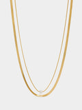 Collar Doble Con Cadena De Serpiente Con Cristal - Acero Inoxidable