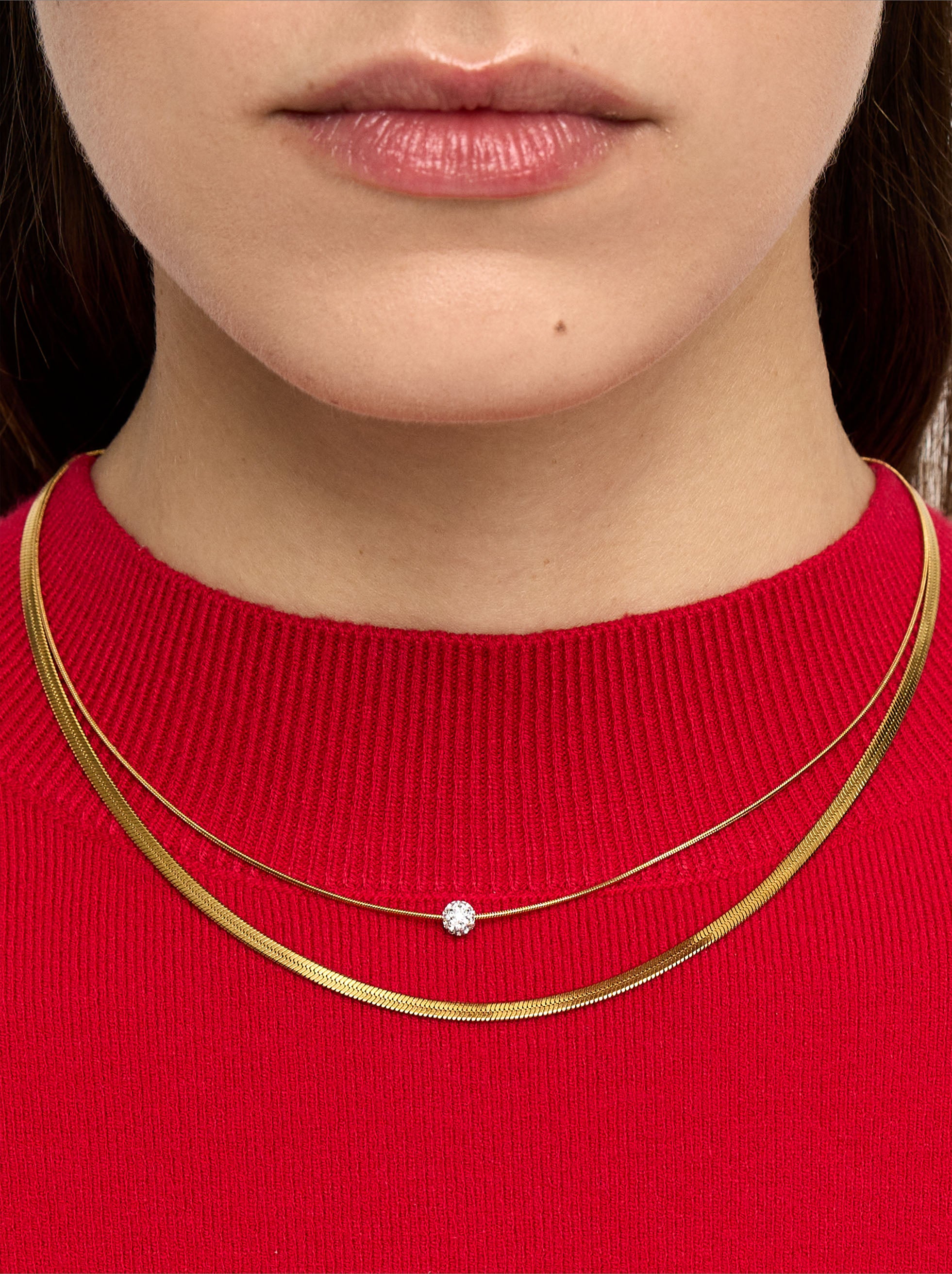 Collar Doble Con Cadena De Serpiente Con Cristal - Acero Inoxidable