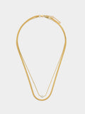 Collar Doble Con Cadena De Serpiente Con Cristal - Acero Inoxidable