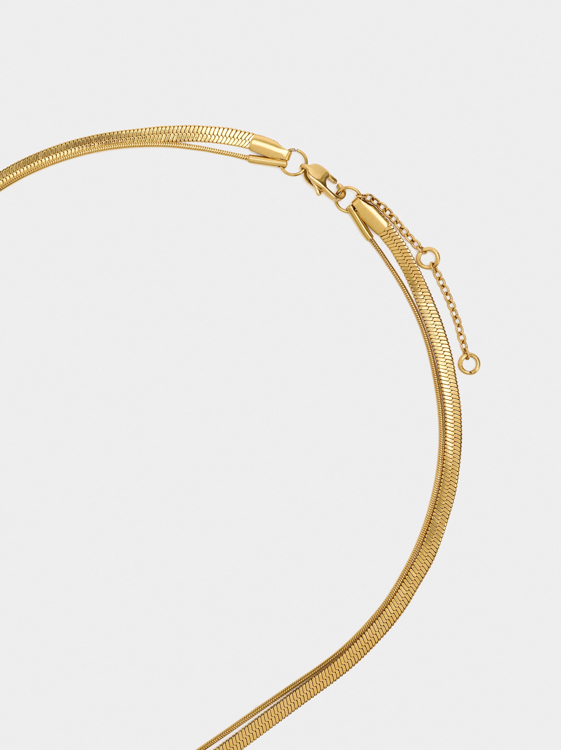 Collar Doble Con Cadena De Serpiente Con Cristal - Acero Inoxidable