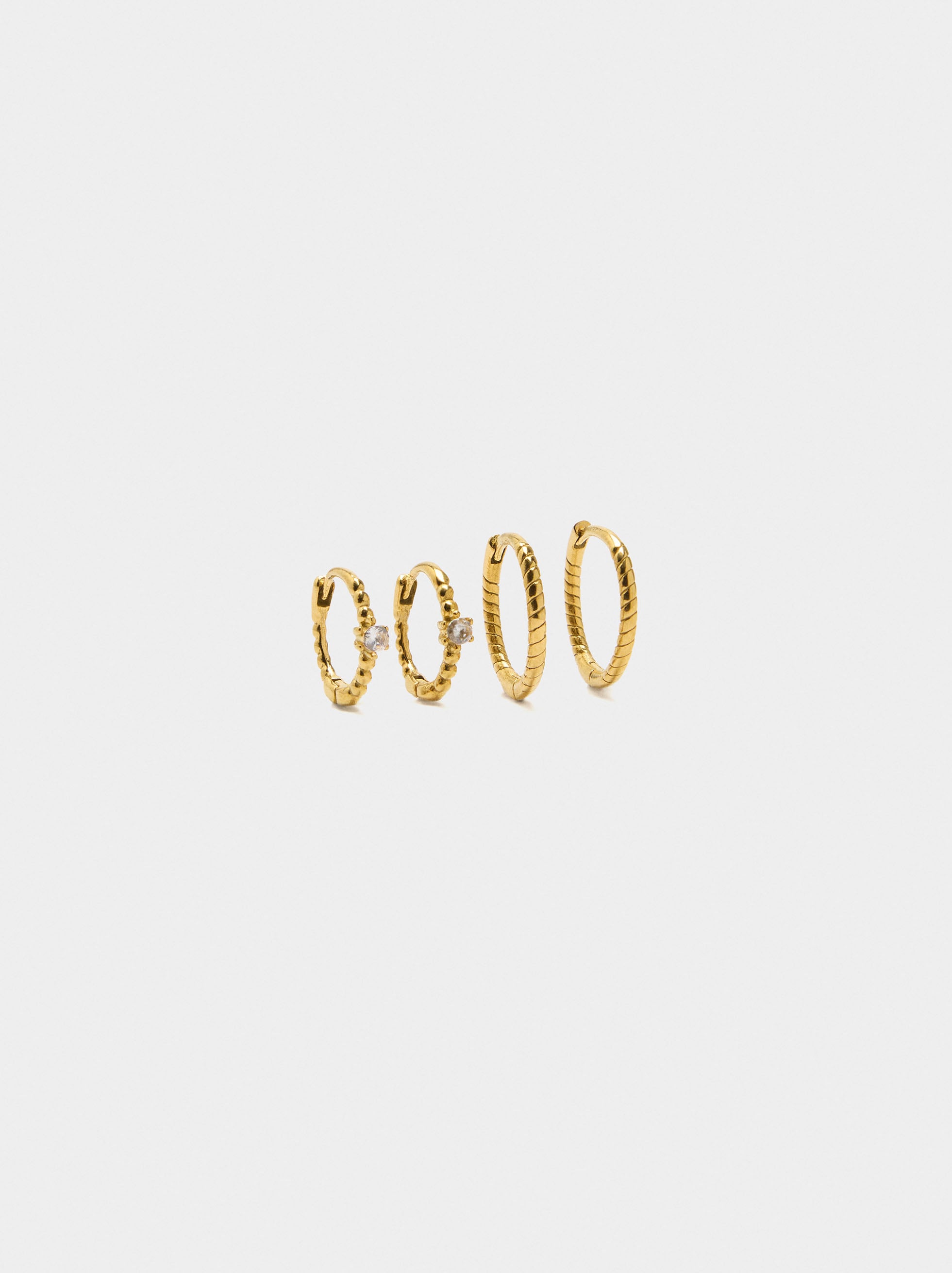 Set De Aros Con Cristales - Acero Inoxidable