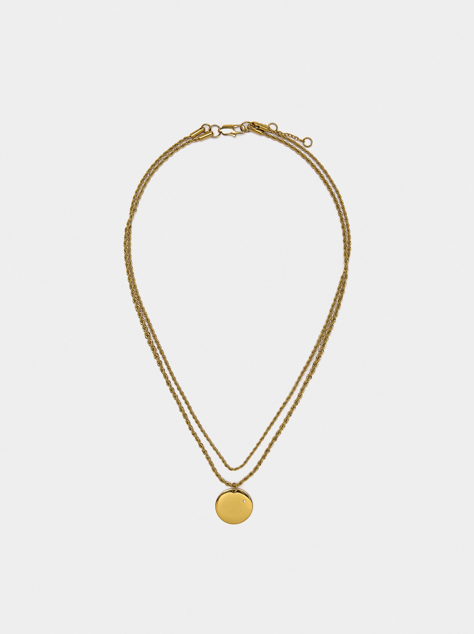 Collar Doble Con Medalla - Acero Inoxidable