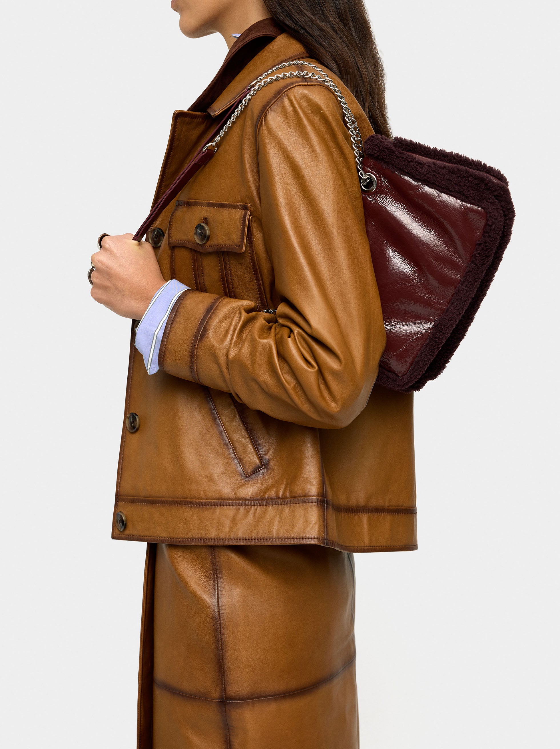 Bolso De Hombro Con Bordes Efecto Pelo