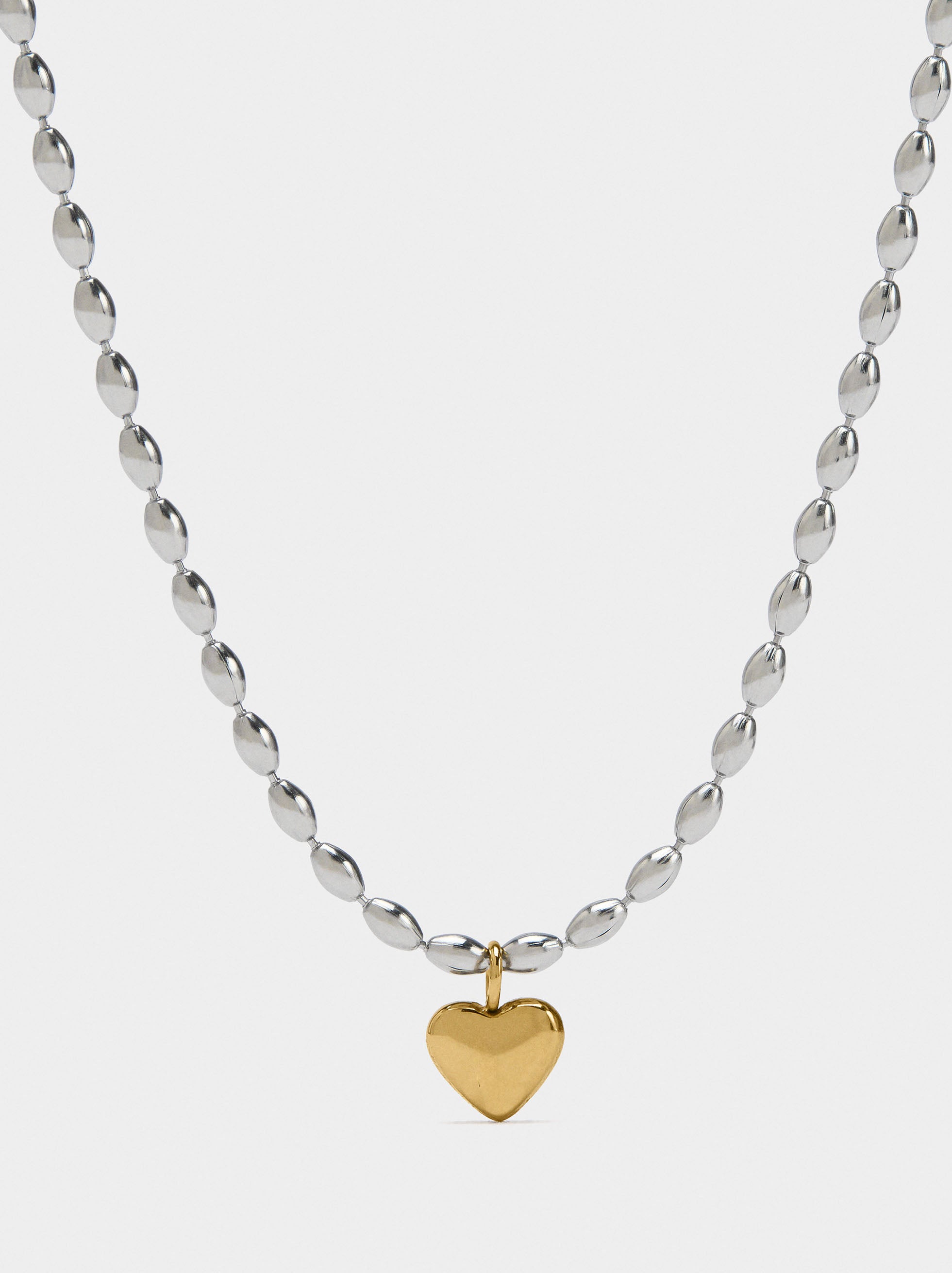 Collar Bicolor Con Colgante De Corazón - Acero Inoxidable