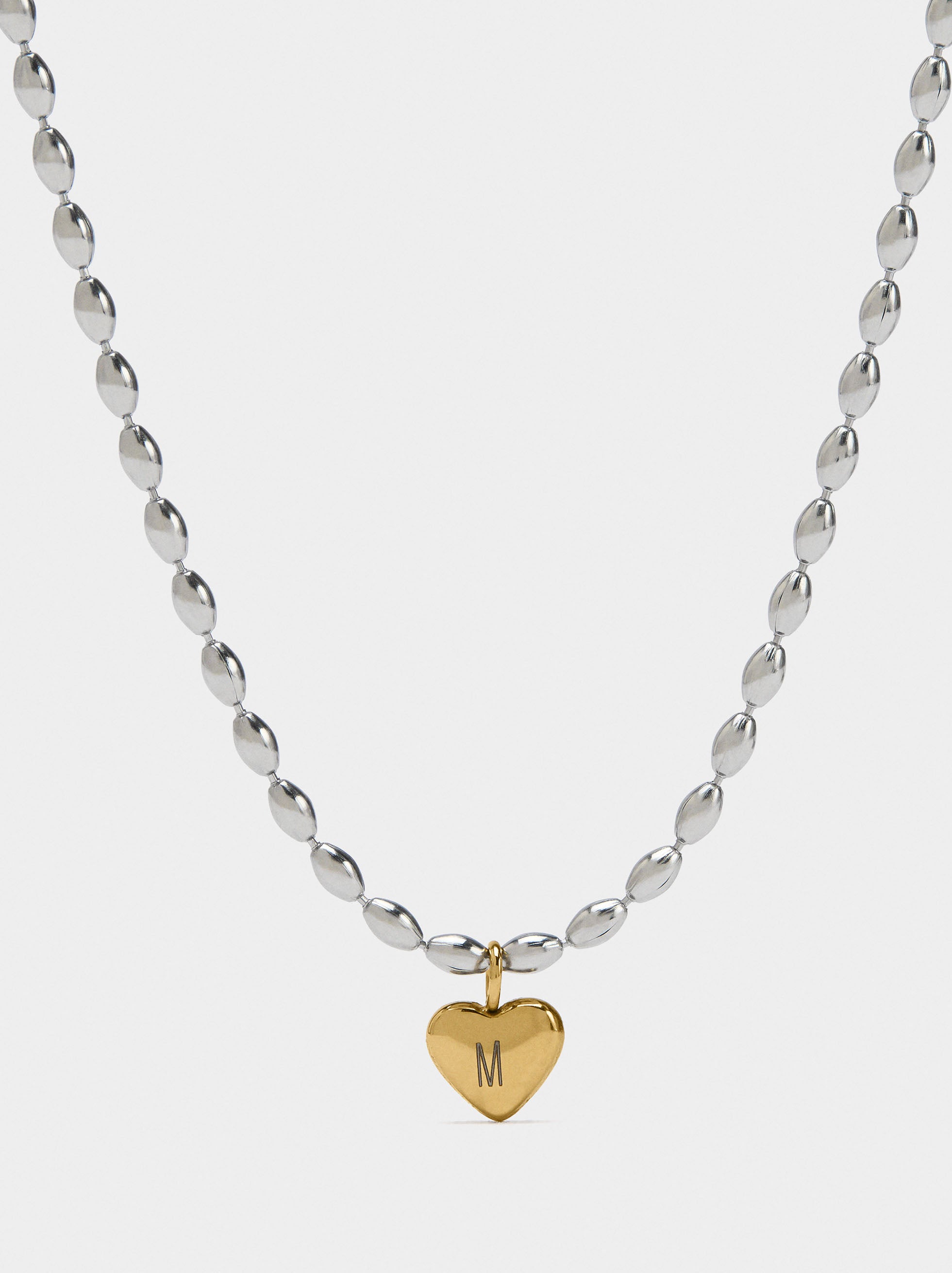 Collar Bicolor Con Colgante De Corazón - Acero Inoxidable