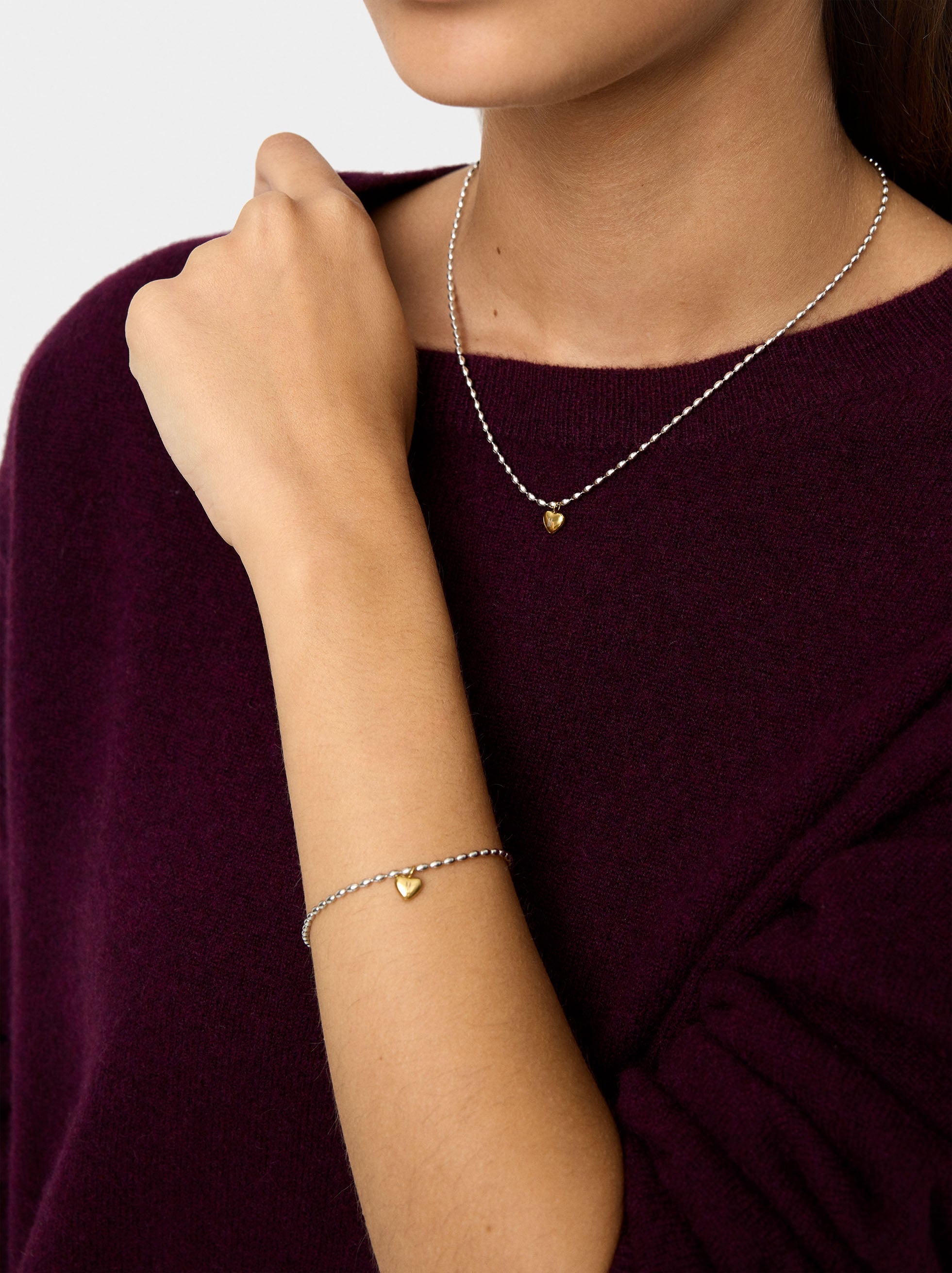 Collar Bicolor Con Colgante De Corazón - Acero Inoxidable