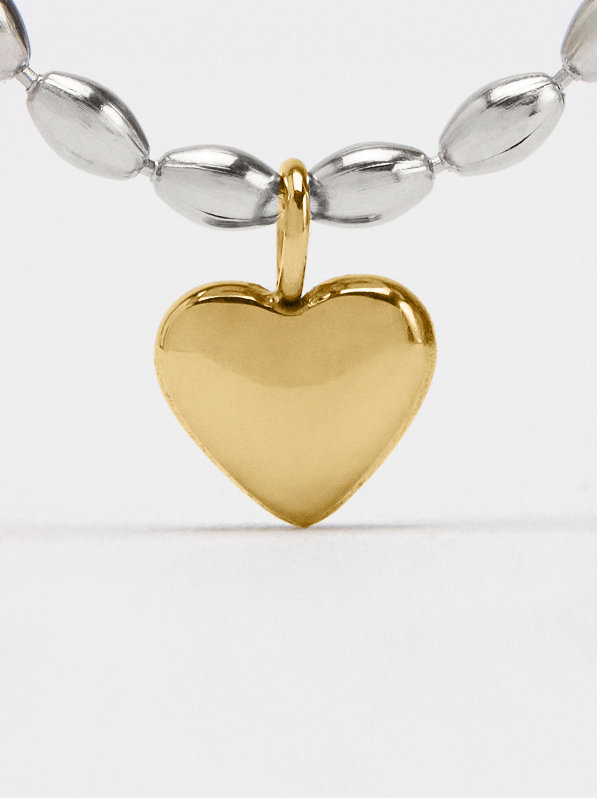 Collar Bicolor Con Colgante De Corazón - Acero Inoxidable